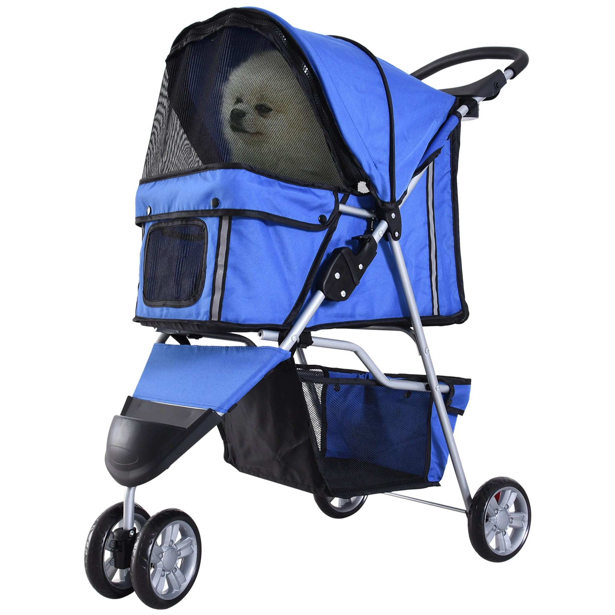 Pawhut Carrito Para Perros Plegable Con Cesta De Almacenaje 75x45x97 Cm Azul