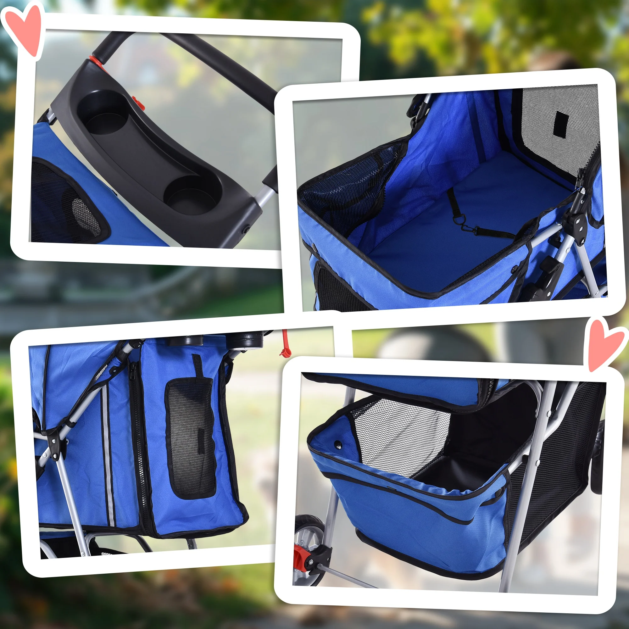 Pawhut Carrito Para Perros Plegable Con Cesta De Almacenaje 75x45x97 Cm Azul - Image 4
