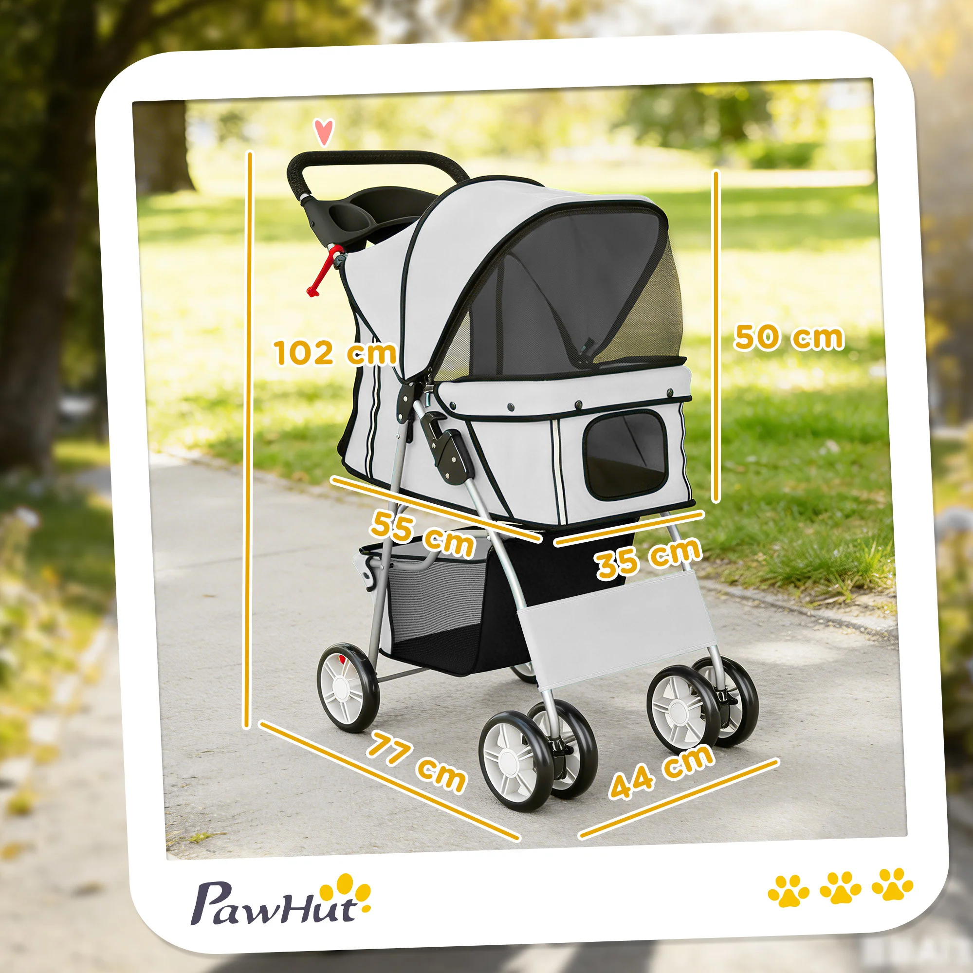 Pawhut Carrito Para Perros Plegable Con Cesta De Almacenaje 77x44x102 Cm Gris - Image 3