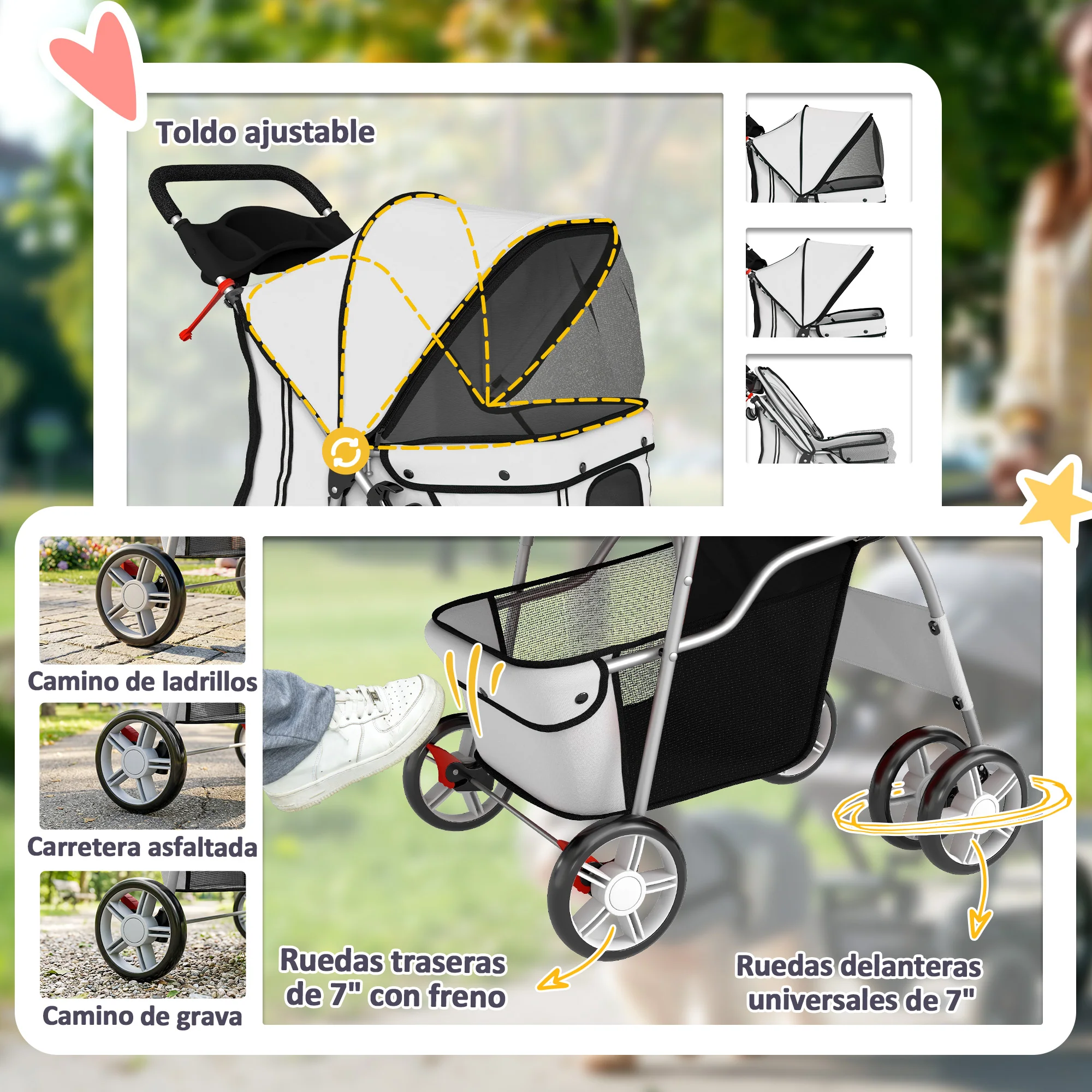 Pawhut Carrito Para Perros Plegable Con Cesta De Almacenaje 77x44x102 Cm Gris - Image 6