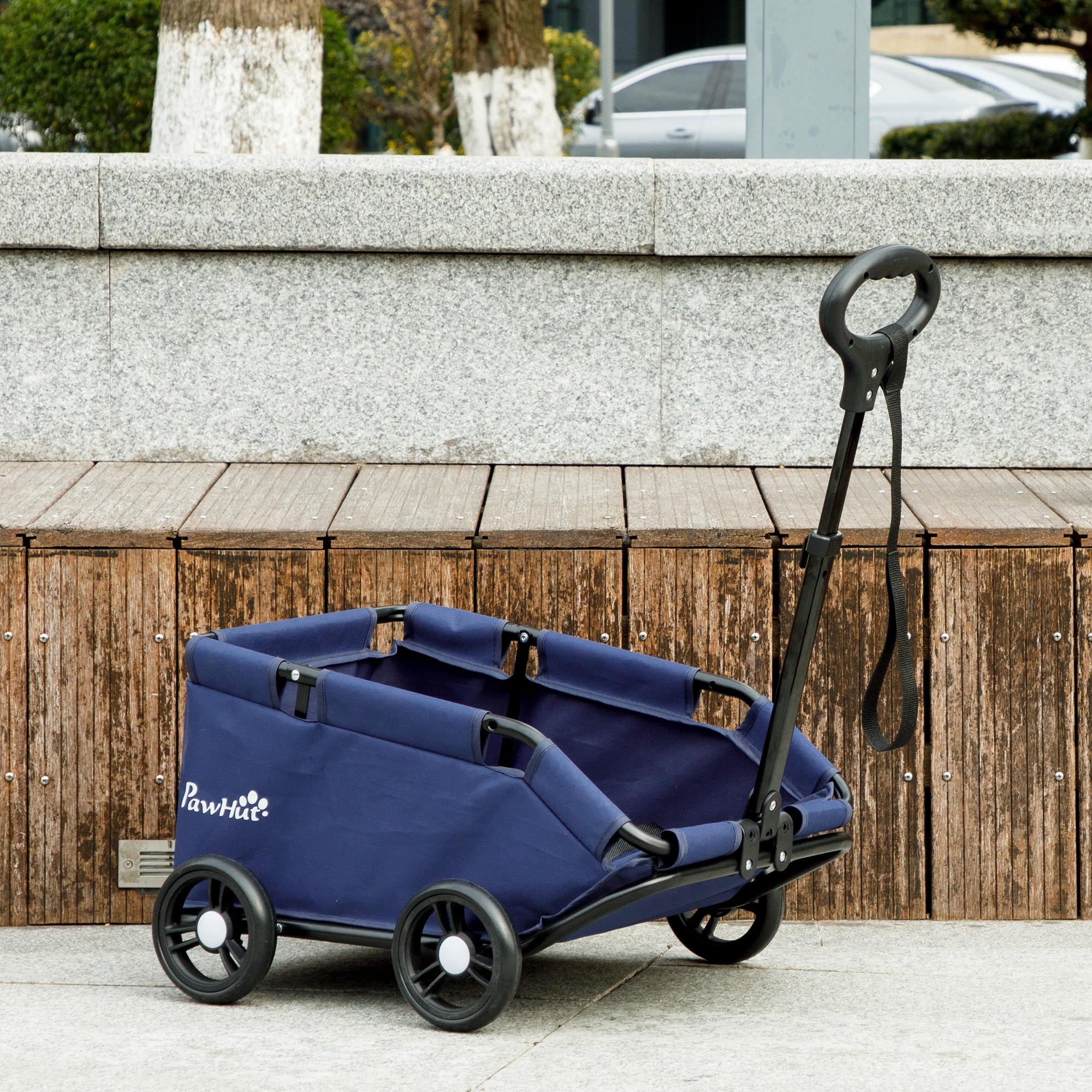Pawhut Carrito Para Perros Plegable Con Mango Ajustable Diseño Abierto Azul - Image 2