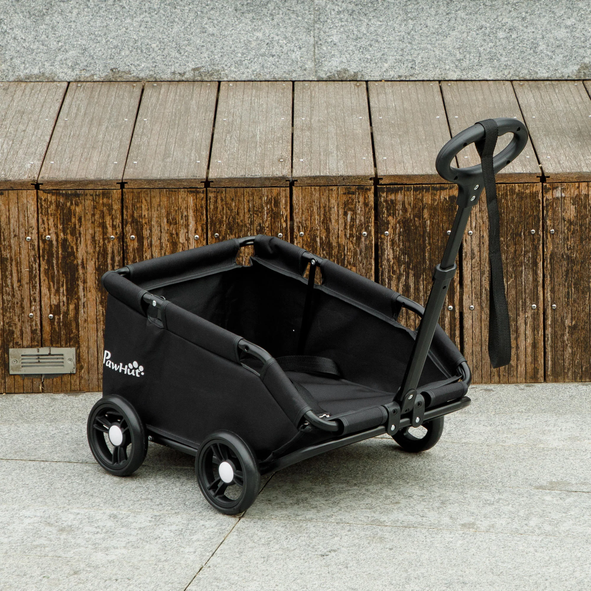 Pawhut Carrito Para Perros Plegable Con Mango Ajustable Diseño Abierto Negro - Image 2