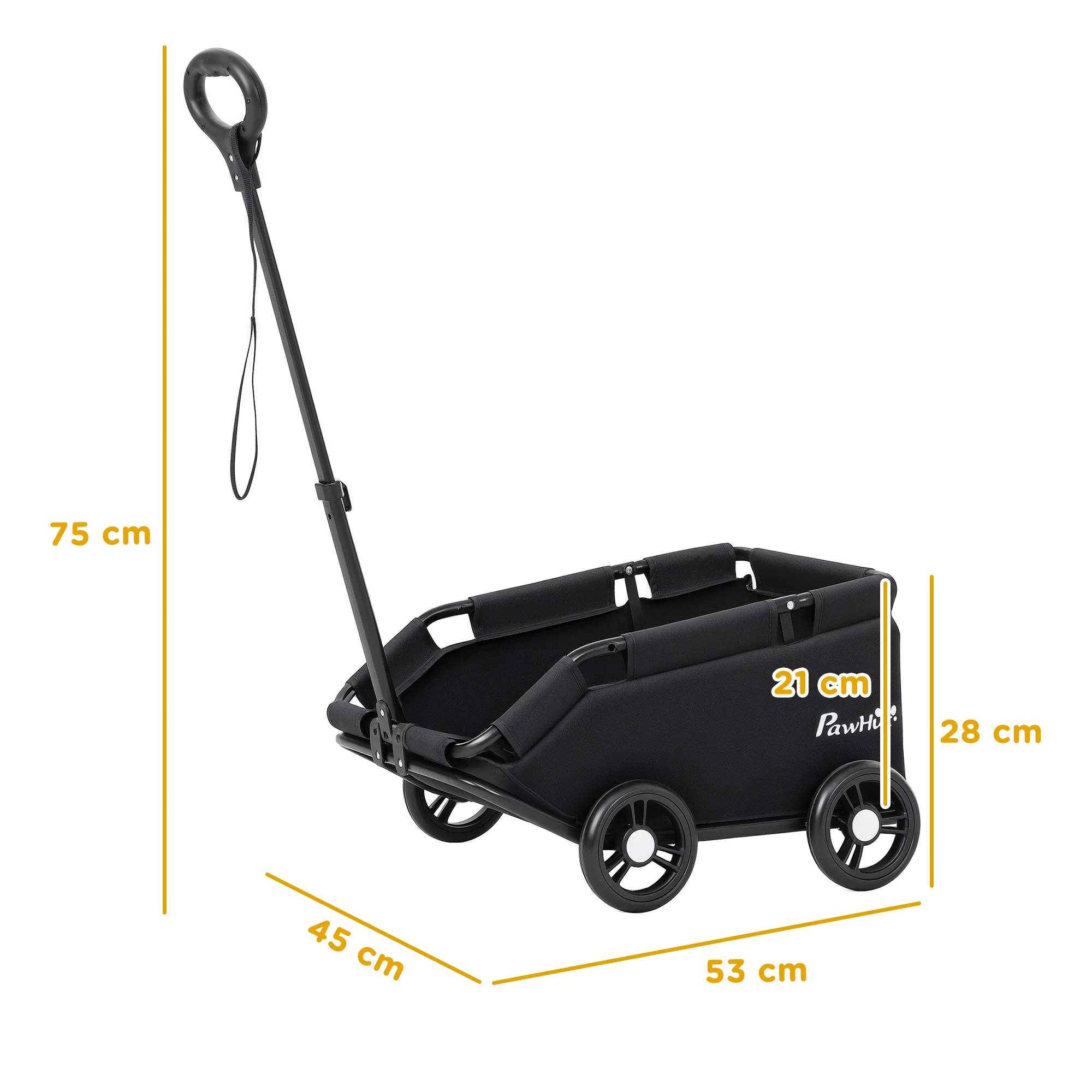 Pawhut Carrito Para Perros Plegable Con Mango Ajustable Diseño Abierto Negro - Image 3