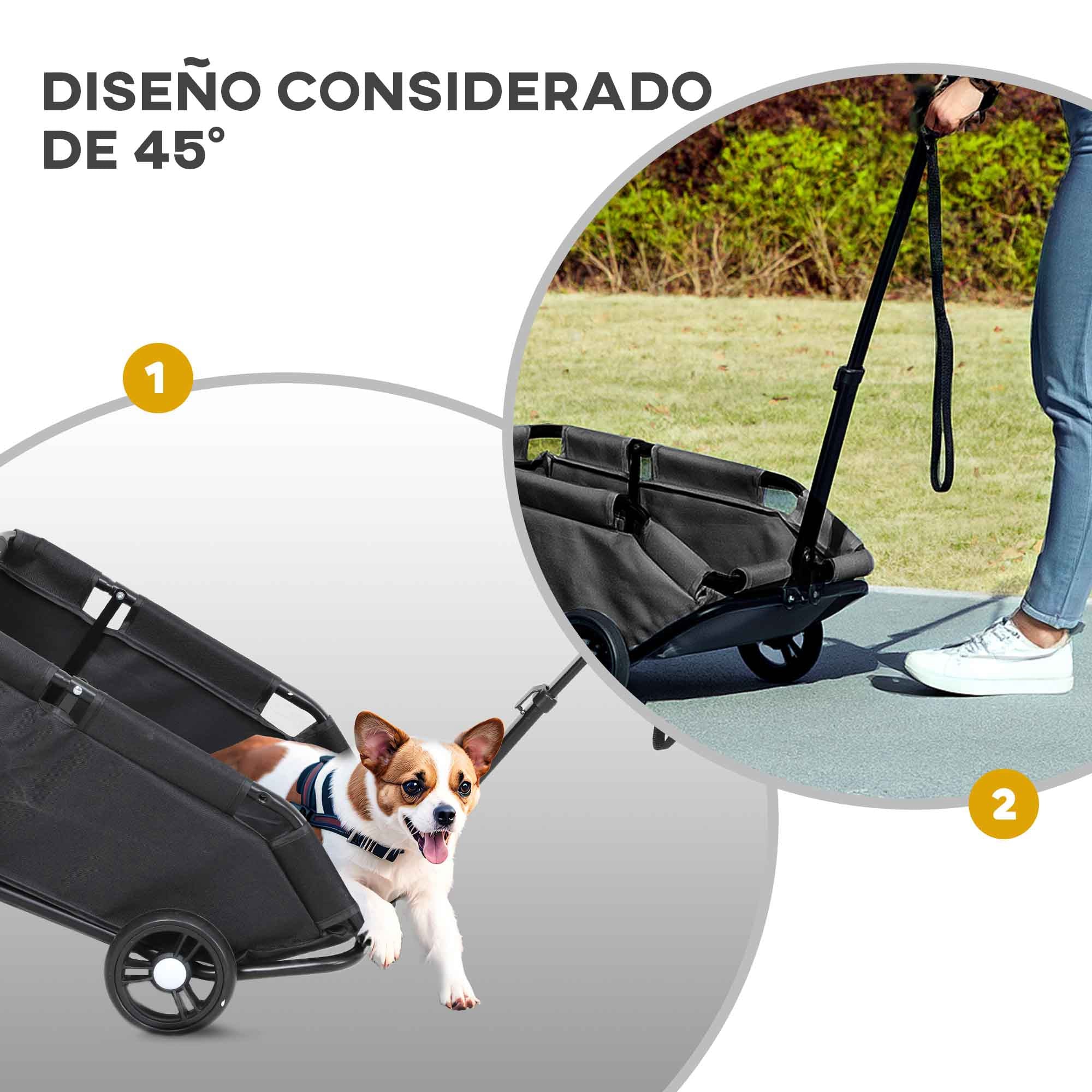 Pawhut Carrito Para Perros Plegable Con Mango Ajustable Diseño Abierto Negro - Image 6
