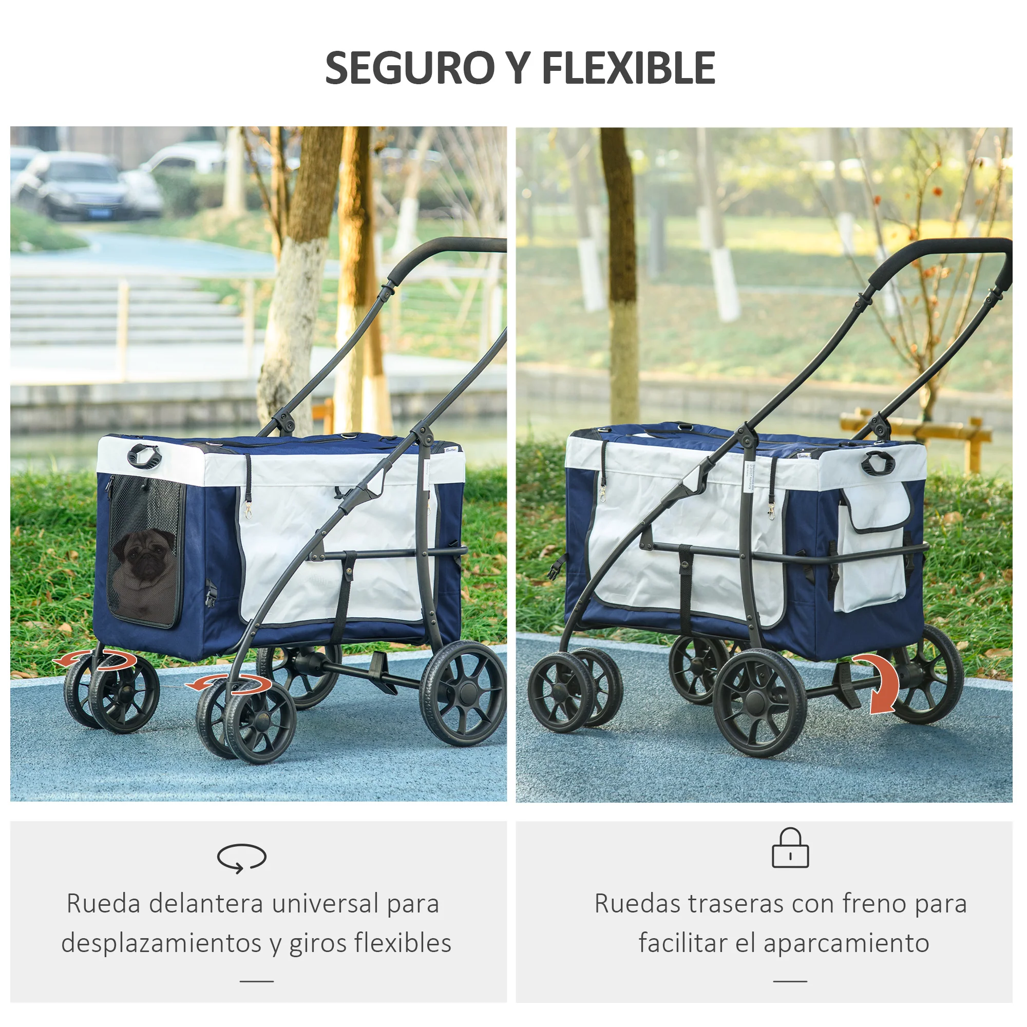 Pawhut Carrito Para Perros Plegable Con Vagón Desmontable Y Cojín Azul - Image 6