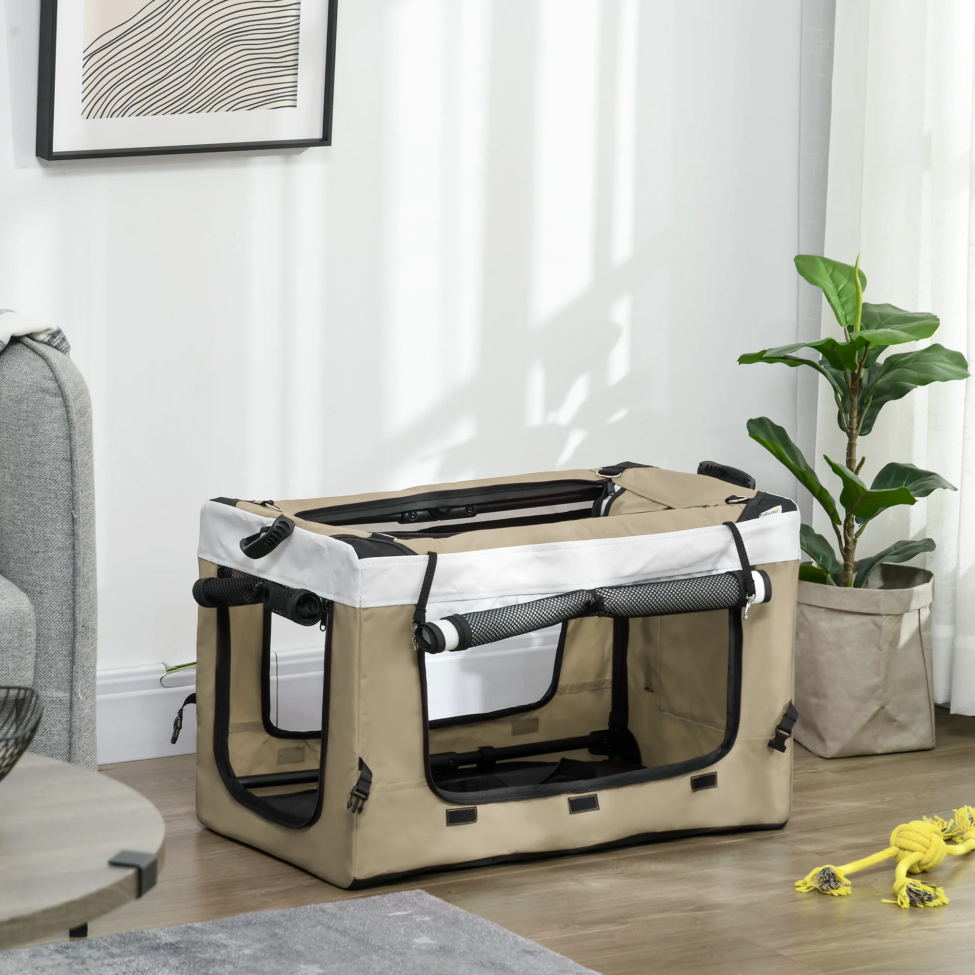 Pawhut Carrito Para Perros Plegable Con Vagón Desmontable Y Cojín Caqui - Image 4