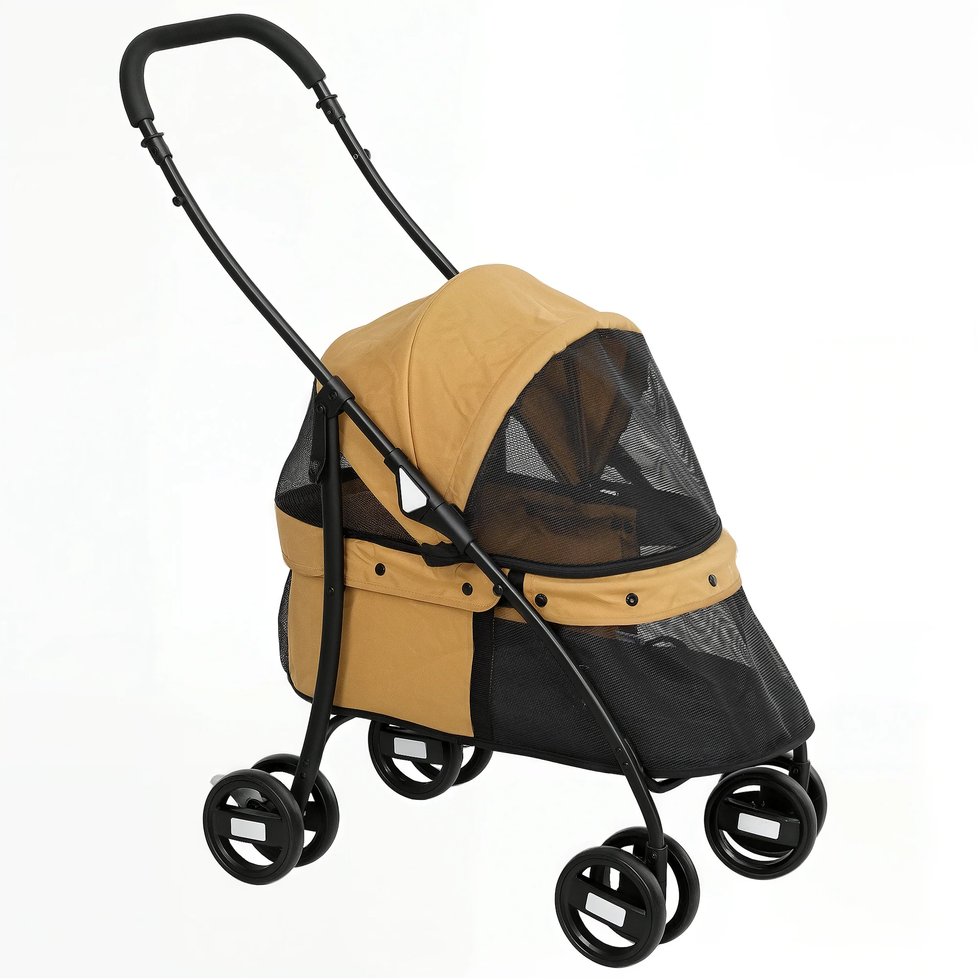 Pawhut Carrito Para Perros Plegable Con Ventanas De Malla Cojín Lavable Café
