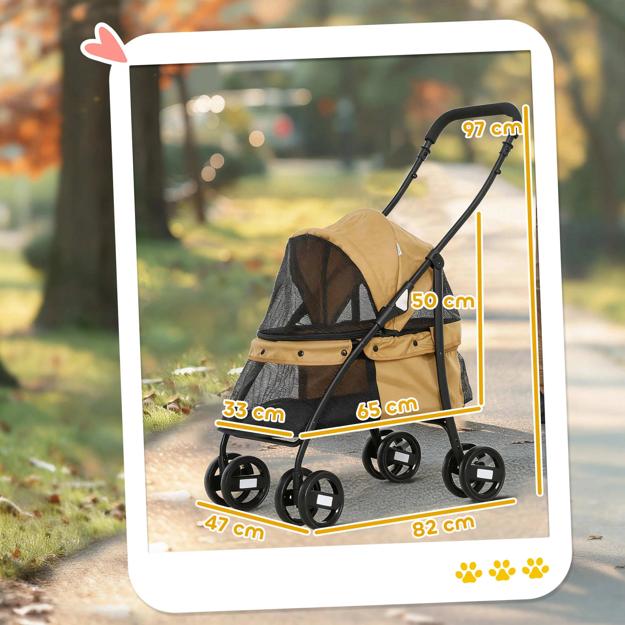 Pawhut Carrito Para Perros Plegable Con Ventanas De Malla Cojín Lavable Café - Image 3