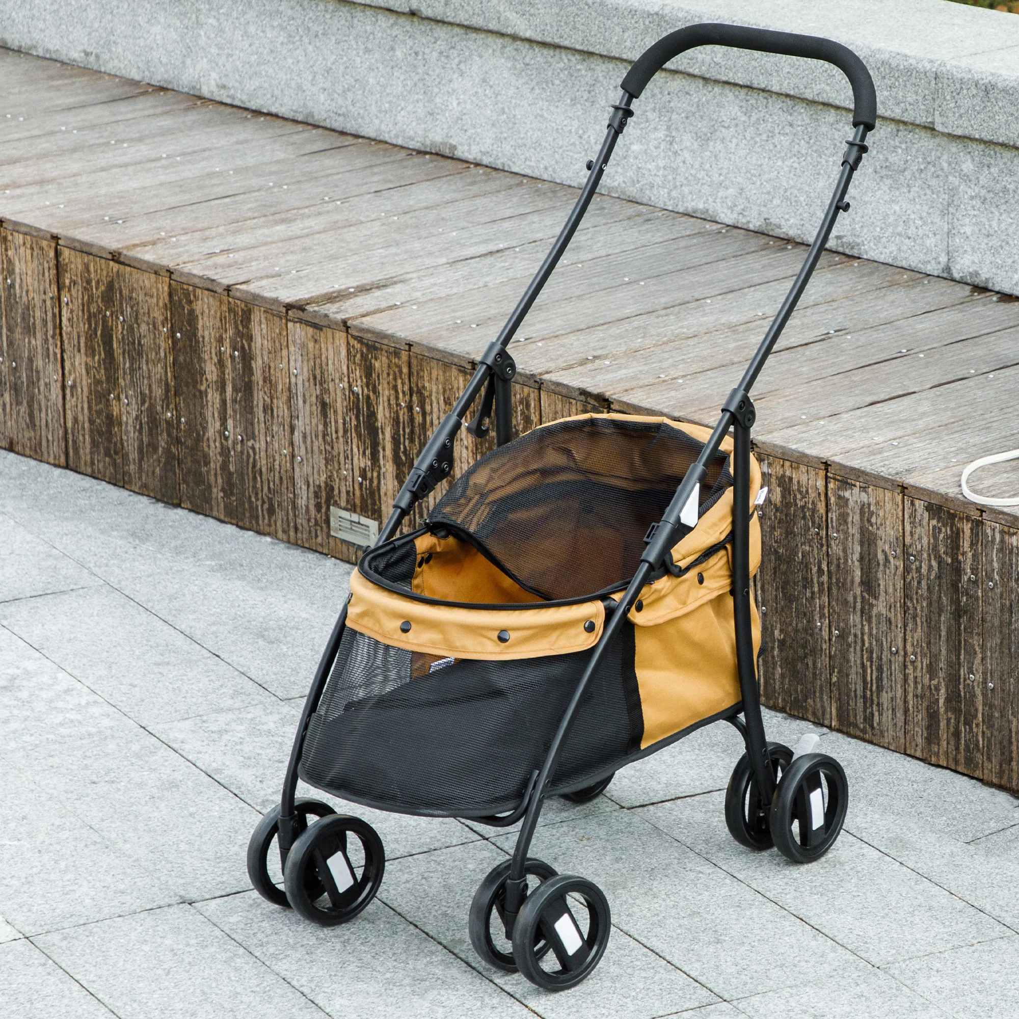 Pawhut Carrito Para Perros Plegable Con Ventanas De Malla Cojín Lavable Café - Image 4