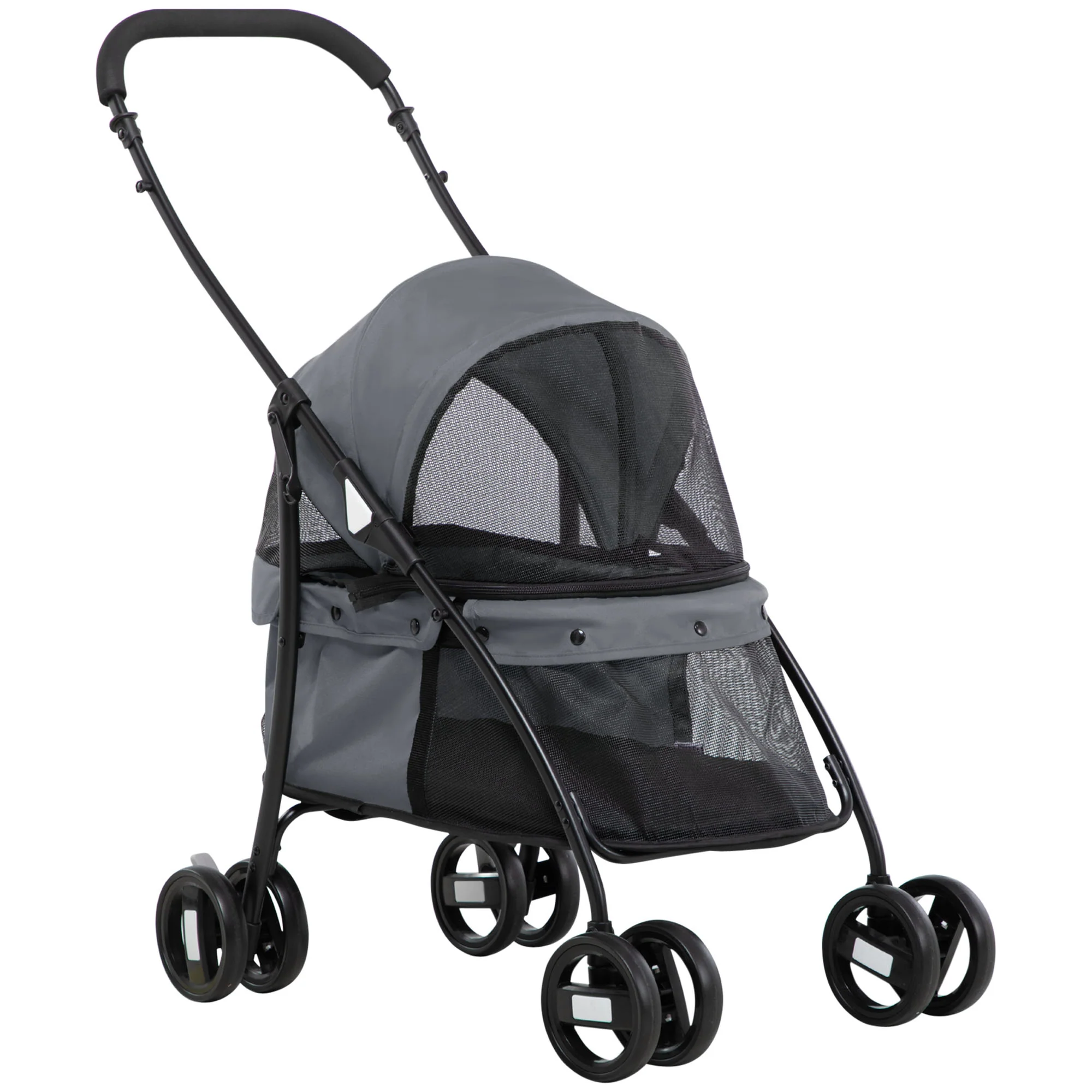 Pawhut Carrito Para Perros Plegable Con Ventanas De Malla Cojín Lavable Gris