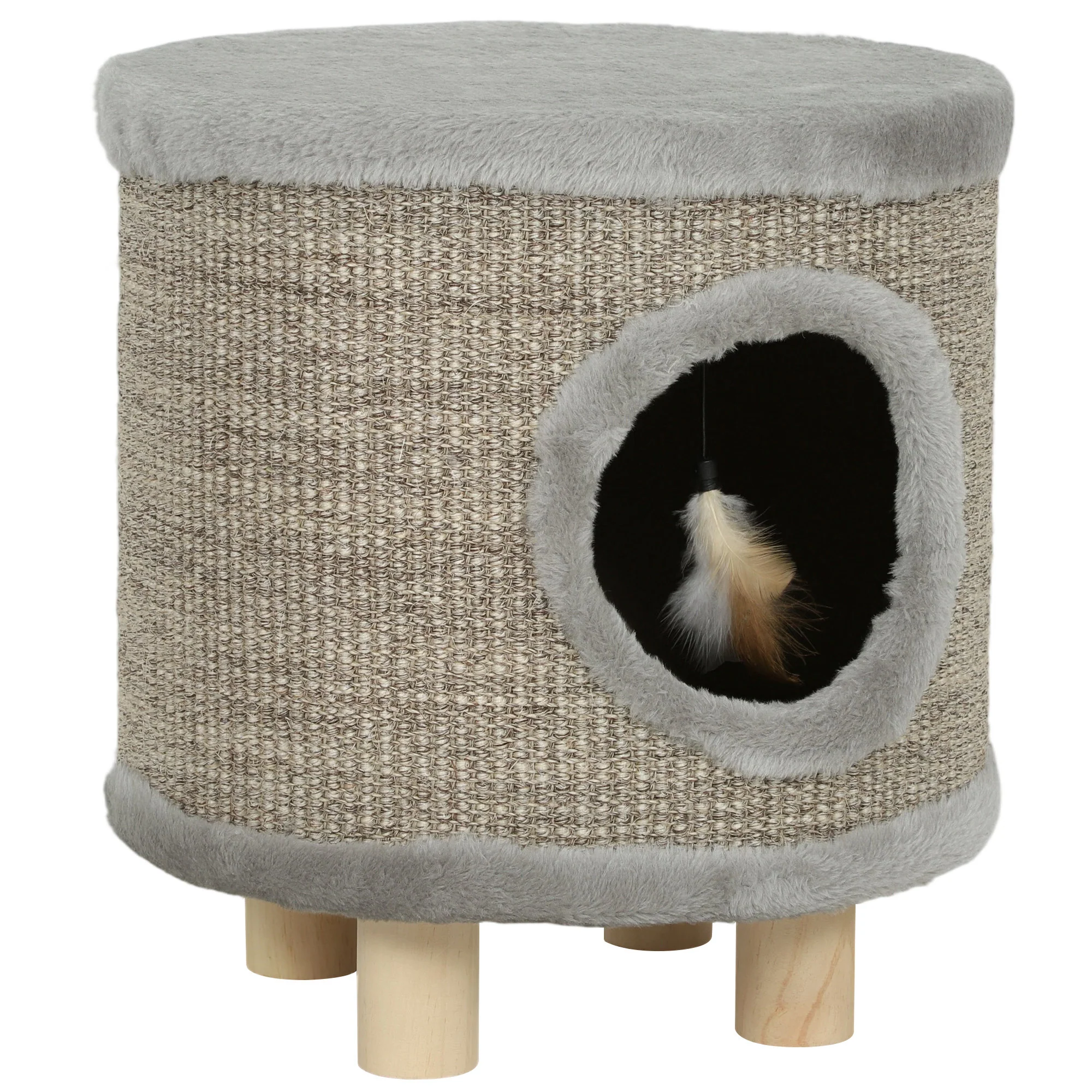 Pawhut Casa Para Gatos 3 En 1 Taburete Reposapiés 36x36x38 Cm Gris