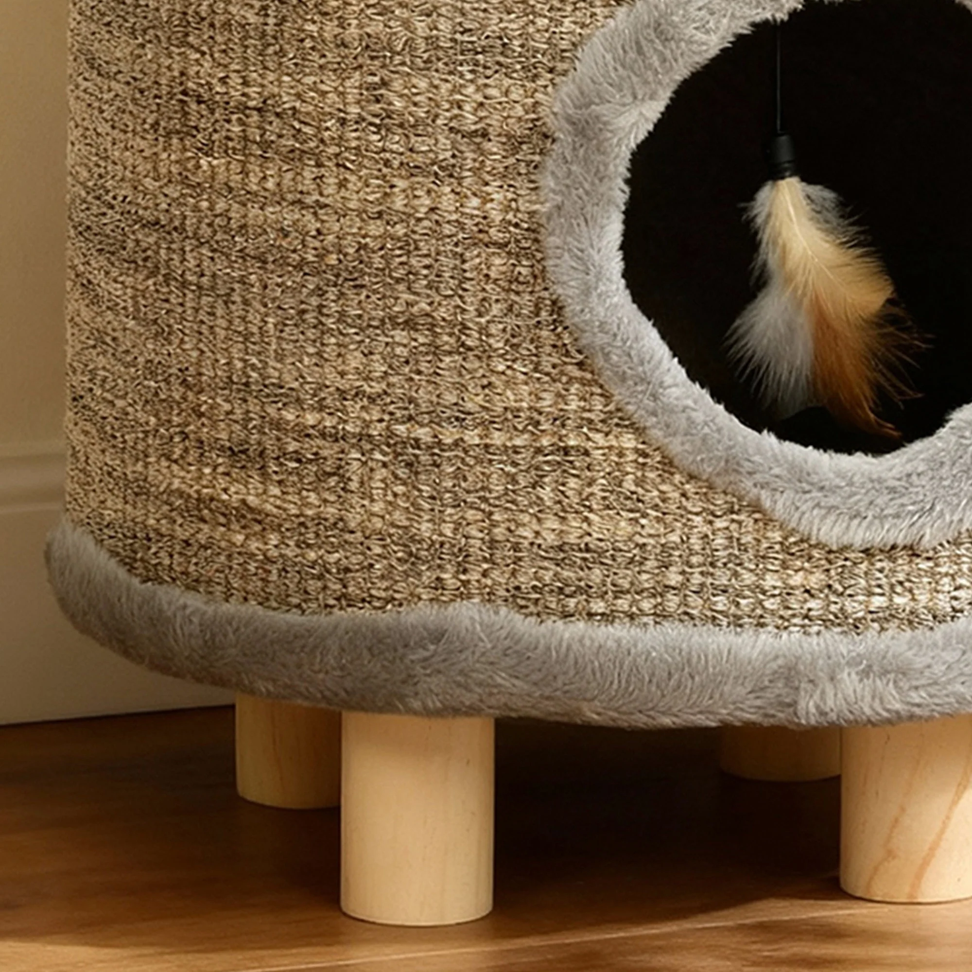 Pawhut Casa Para Gatos 3 En 1 Taburete Reposapiés 36x36x38 Cm Gris - Image 5
