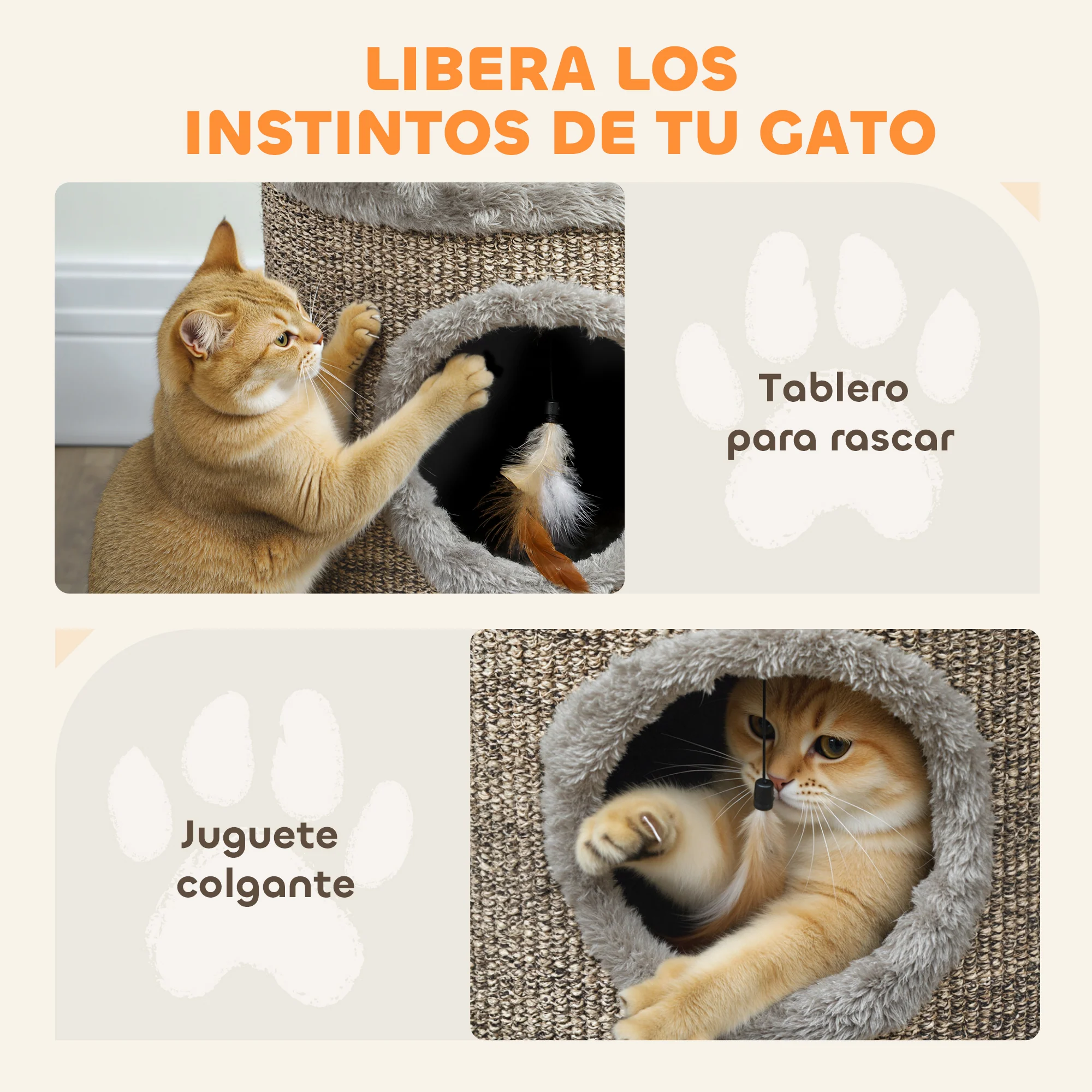 Pawhut Casa Para Gatos 3 En 1 Taburete Reposapiés 36x36x38 Cm Gris - Image 6