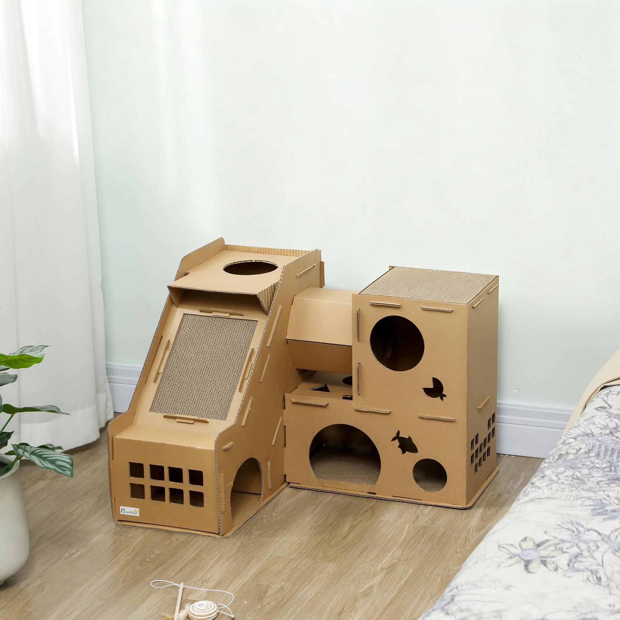 Pawhut Casa Para Gatos De Cartón Forma Castillo 2 Niveles Con 3 Zonas De Rascado - Image 2