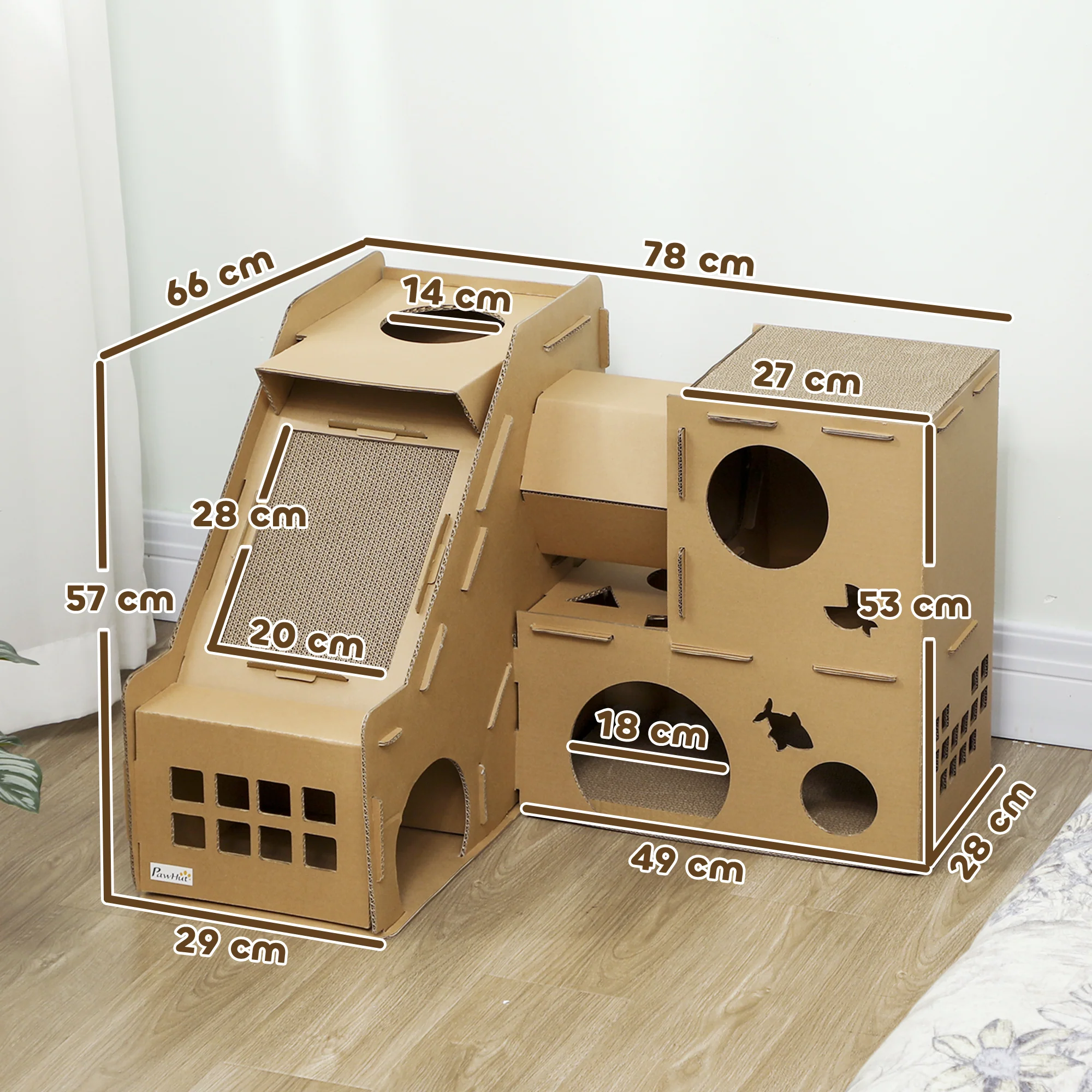 Pawhut Casa Para Gatos De Cartón Forma Castillo 2 Niveles Con 3 Zonas De Rascado - Image 3