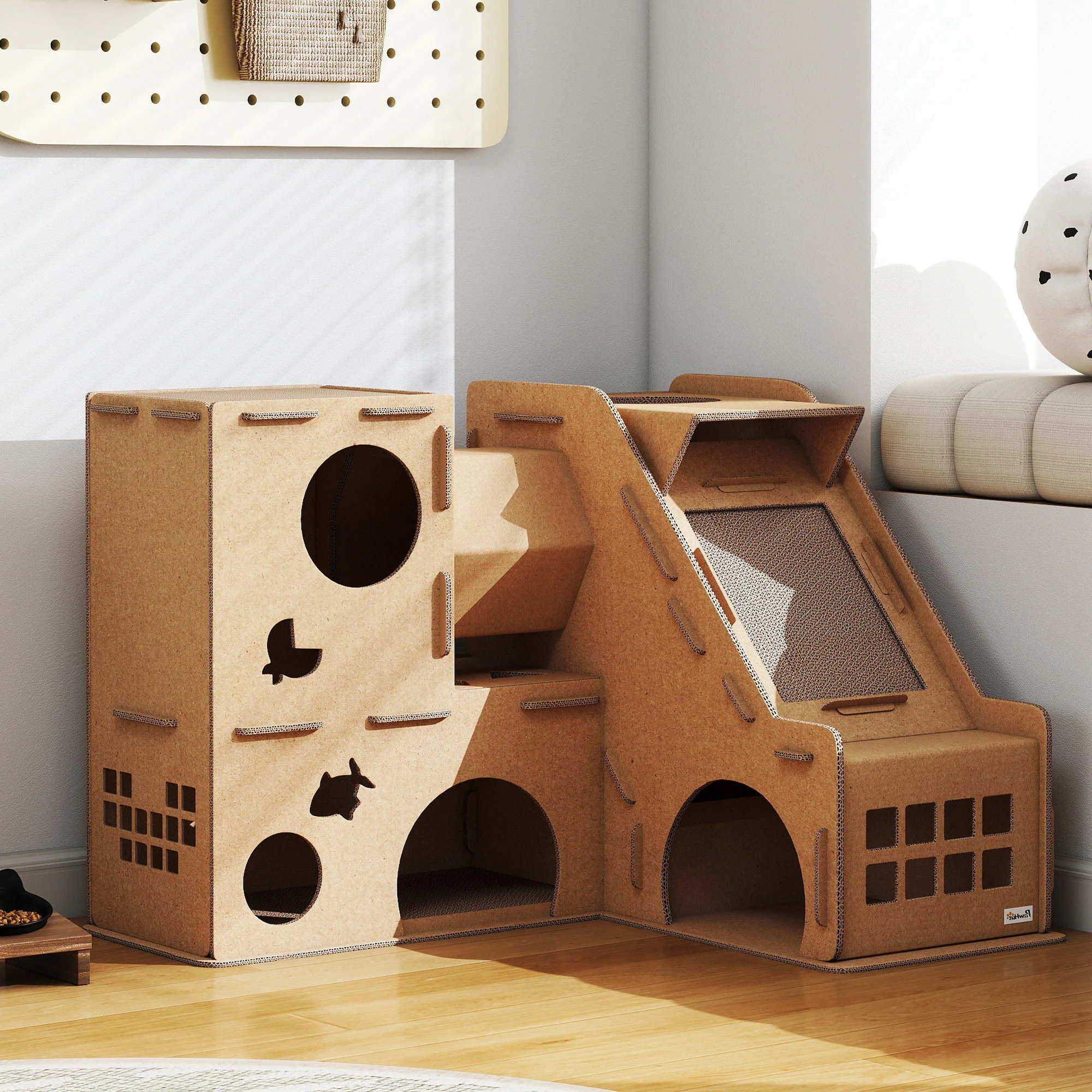 Pawhut Casa Para Gatos De Cartón Forma Castillo 2 Niveles Con 3 Zonas De Rascado - Image 4