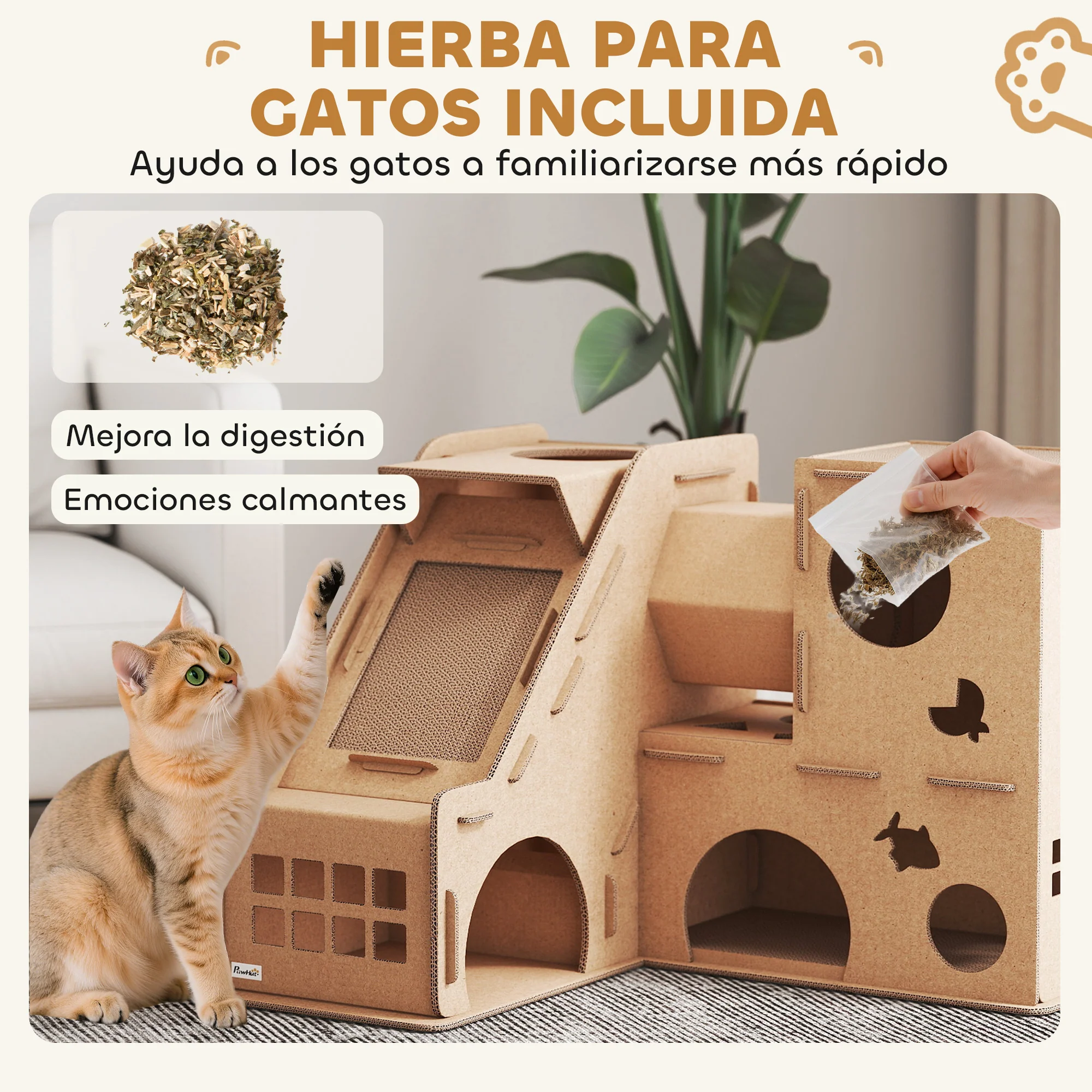 Pawhut Casa Para Gatos De Cartón Forma Castillo 2 Niveles Con 3 Zonas De Rascado - Image 6