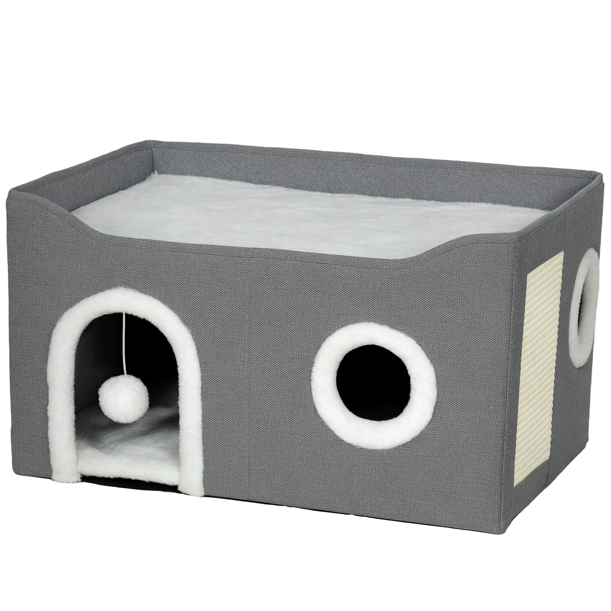 Pawhut Casa Para Gatos Plegable Con Rascador 3 Entradas 60x40x34 Cm Gris