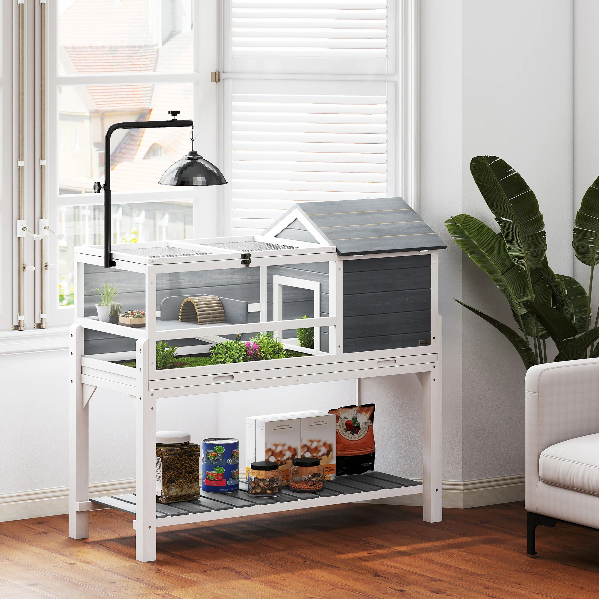 Pawhut Casa Para Tortugas De Madera Con Soporte Para Lámpara Y Techos Abatibles - Image 2