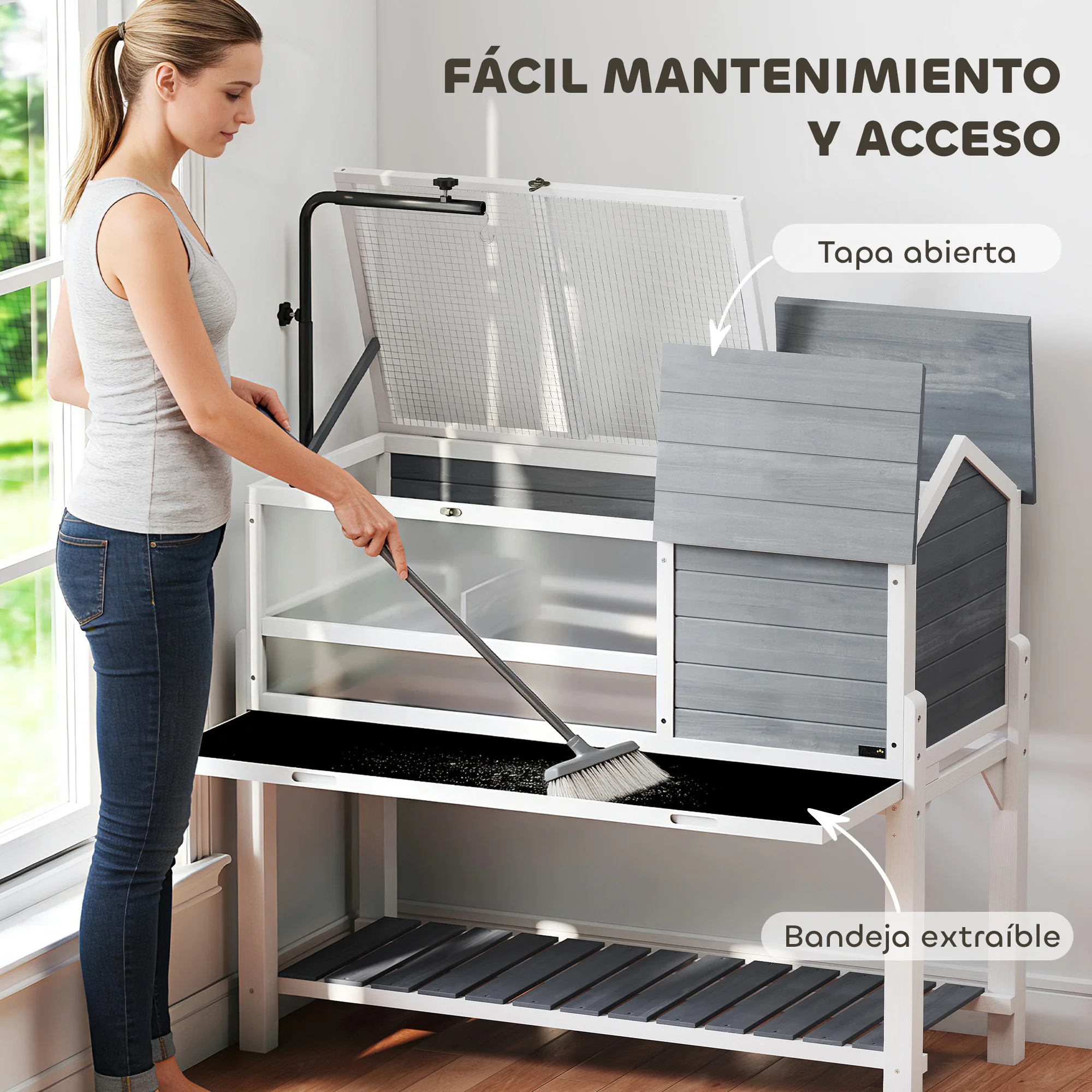Pawhut Casa Para Tortugas De Madera Con Soporte Para Lámpara Y Techos Abatibles - Image 6