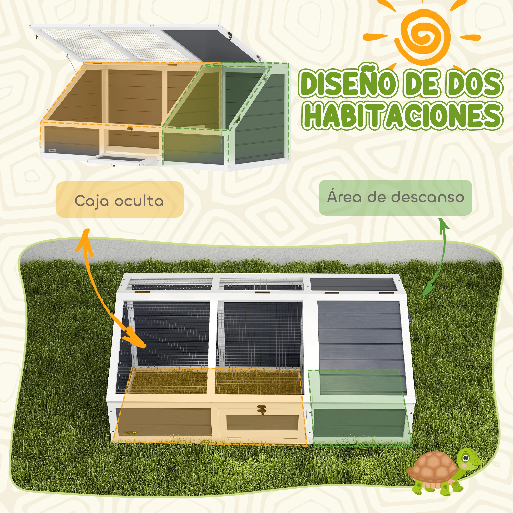 Pawhut Casa Para Tortugas De Madera Sin Base Con Tapas 120x55x50 Cm Gris Claro - Image 6