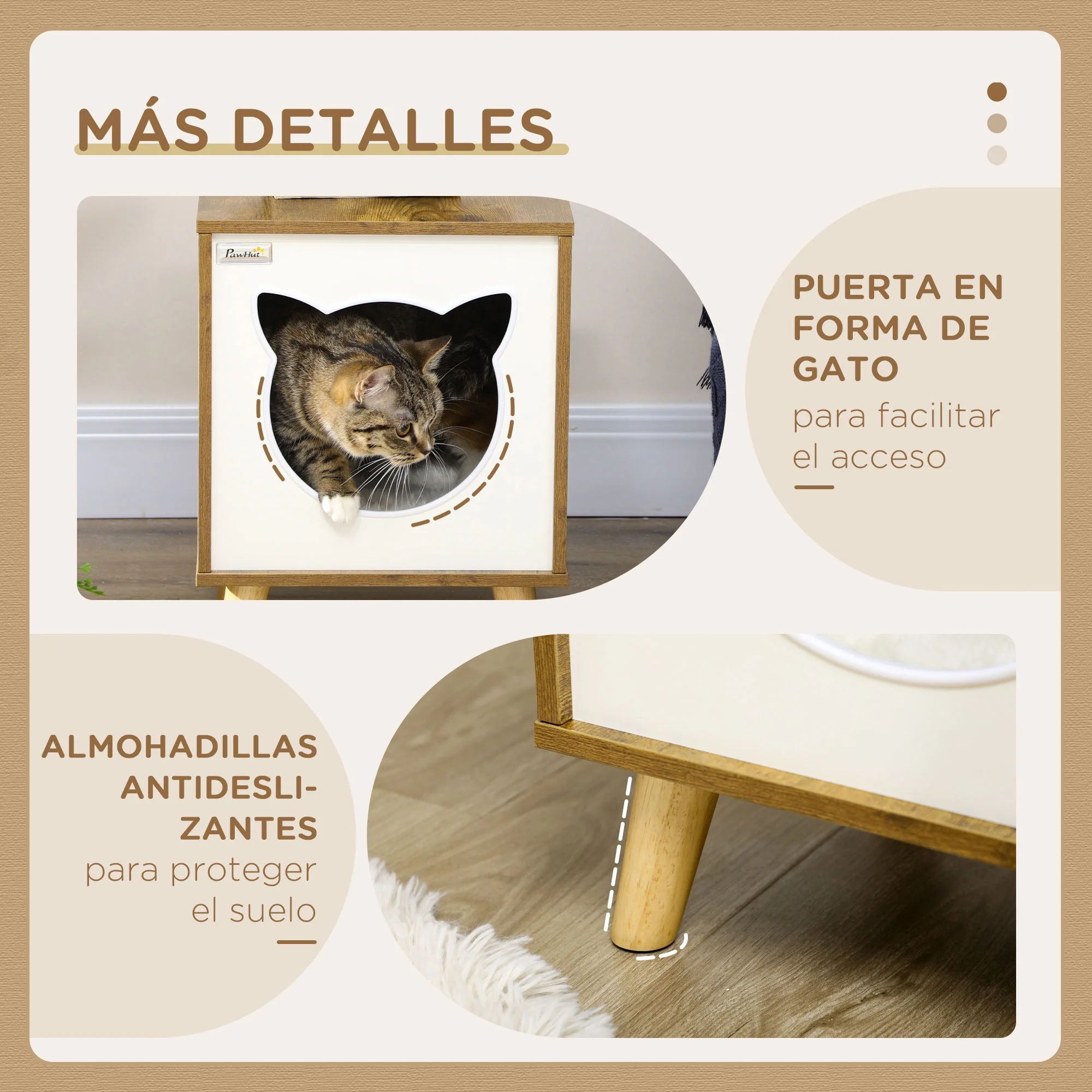 Pawhut Caseta De Madera Para Gatos Con Cojín Lavable Patas Elevadas 34x34x44,5cm - Image 6