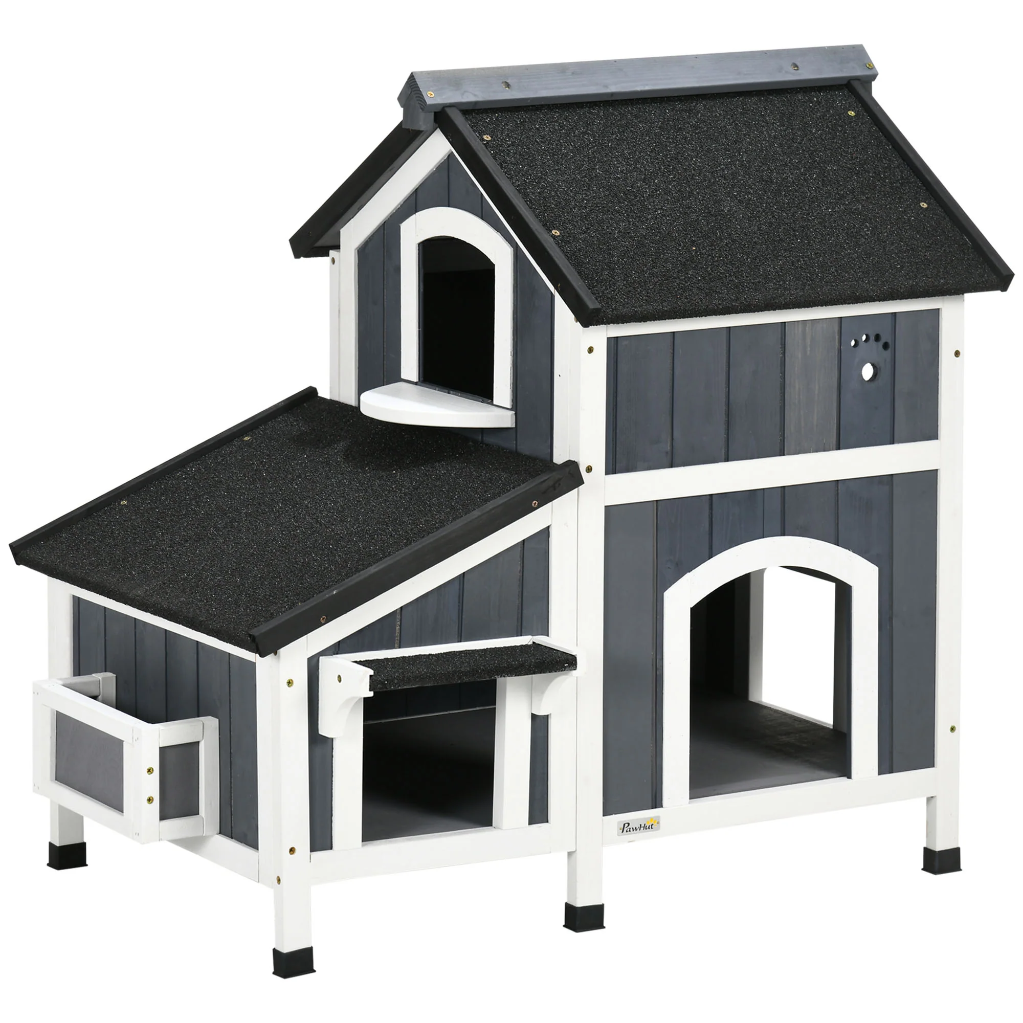 Pawhut Caseta Para Gatos De Madera De 2 Niveles Con Macetero 96x65x85,5 Cm Gris