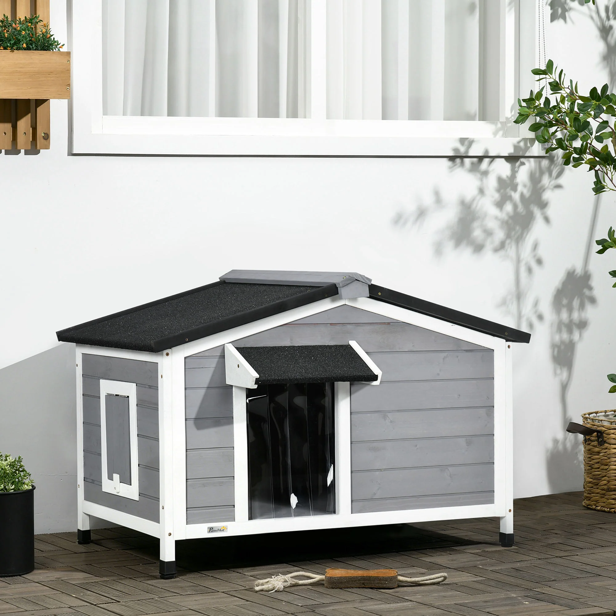 Pawhut Caseta Para Perros De Exterior Con Techo Asfáltico 97x72x65 Cm Gris - Image 2