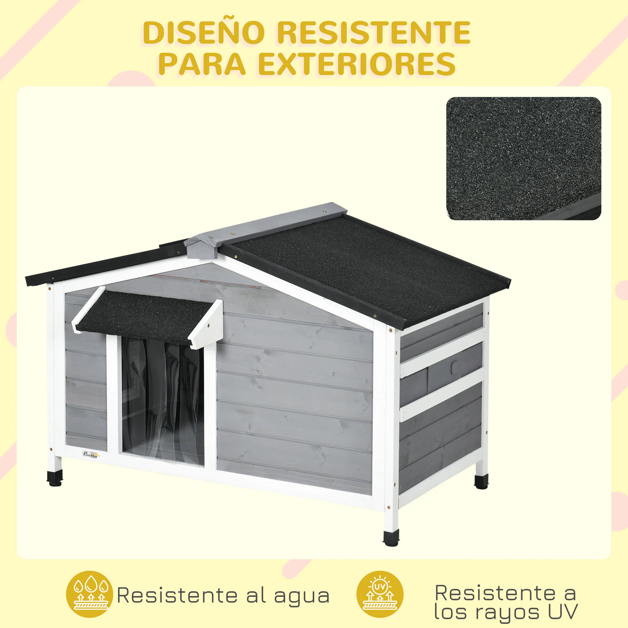 Pawhut Caseta Para Perros De Exterior Con Techo Asfáltico 97x72x65 Cm Gris - Image 6