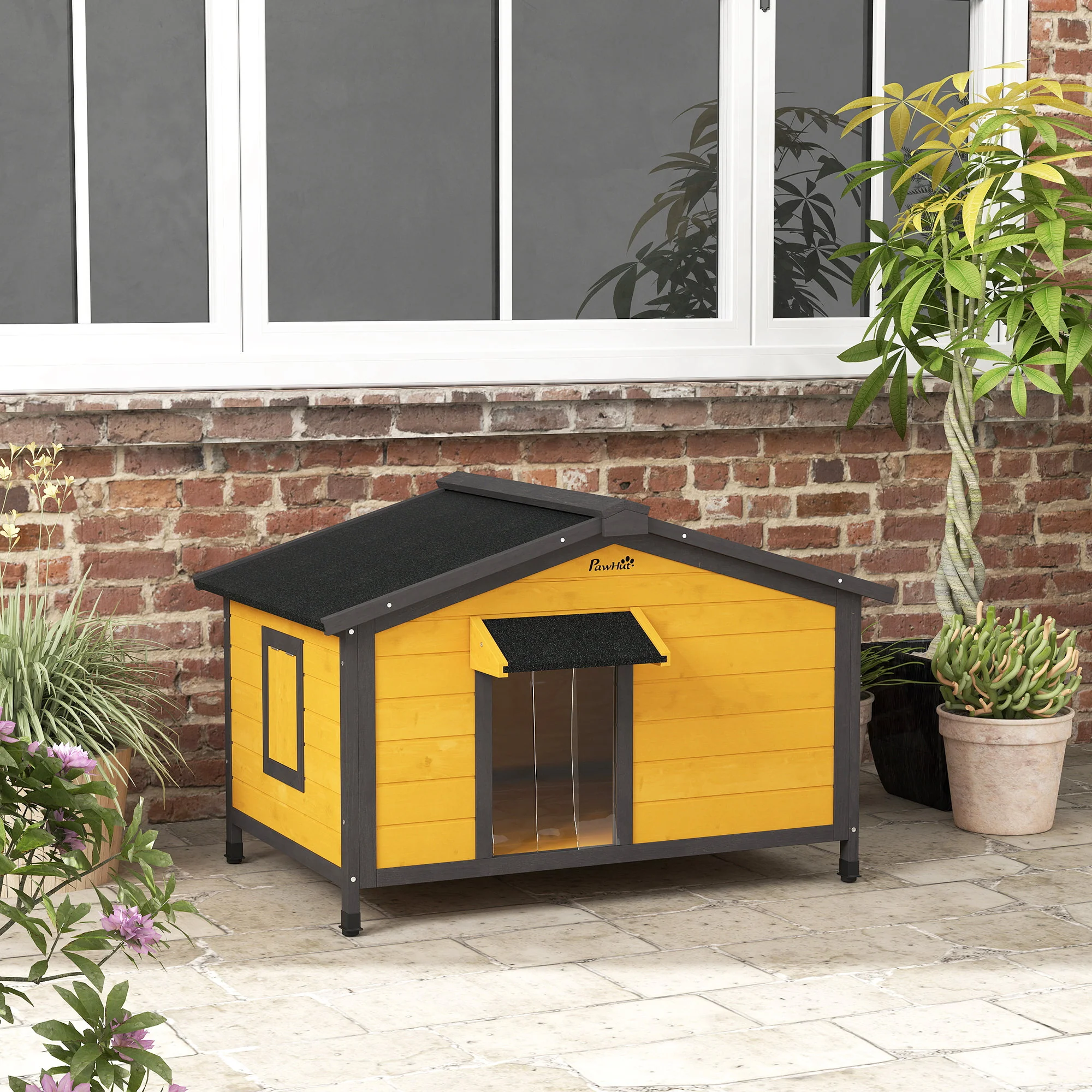 Pawhut Caseta Para Perros Exterior Con Techo Asfáltico 97x72x65cm Madera Natural - Image 2