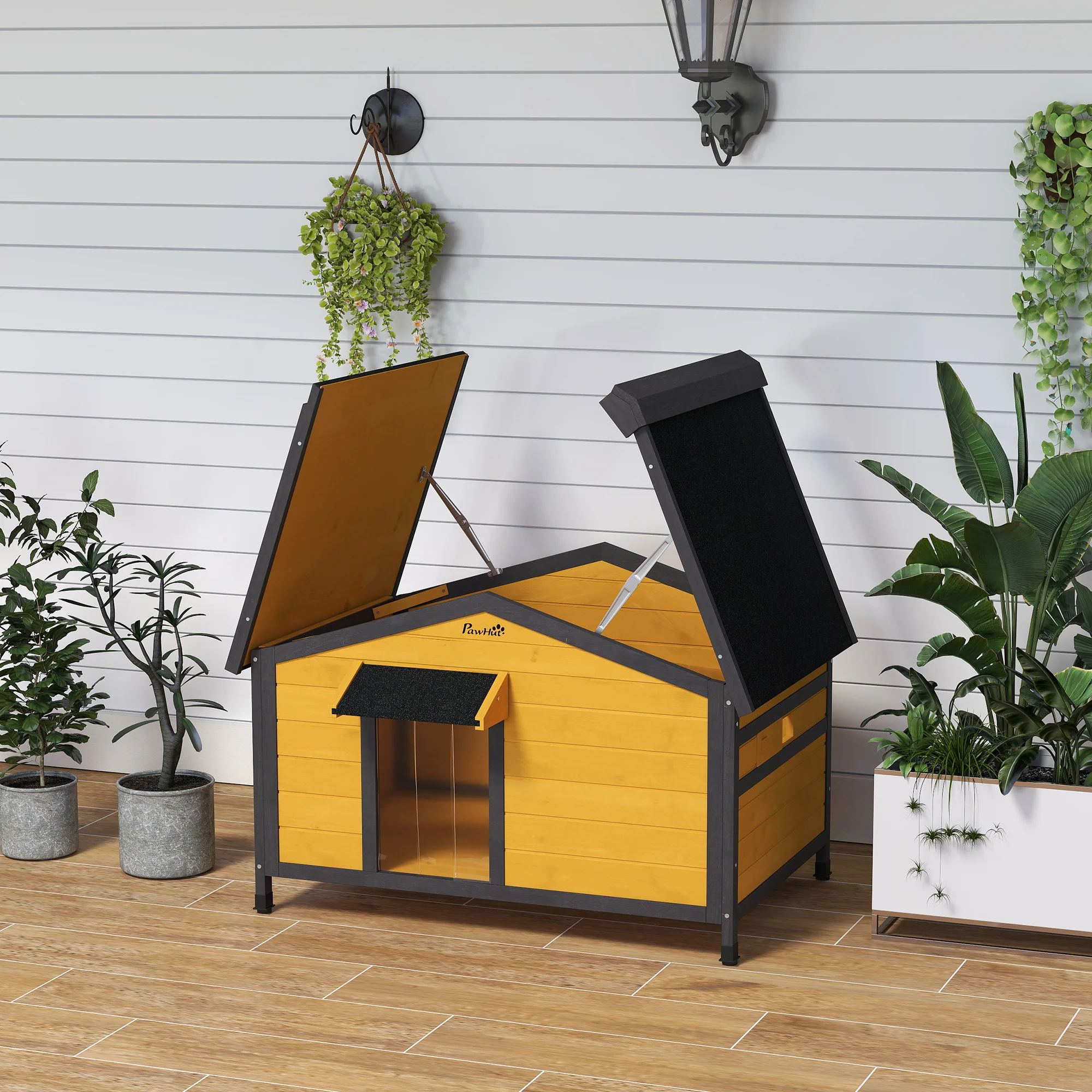 Pawhut Caseta Para Perros Exterior Con Techo Asfáltico 97x72x65cm Madera Natural - Image 5