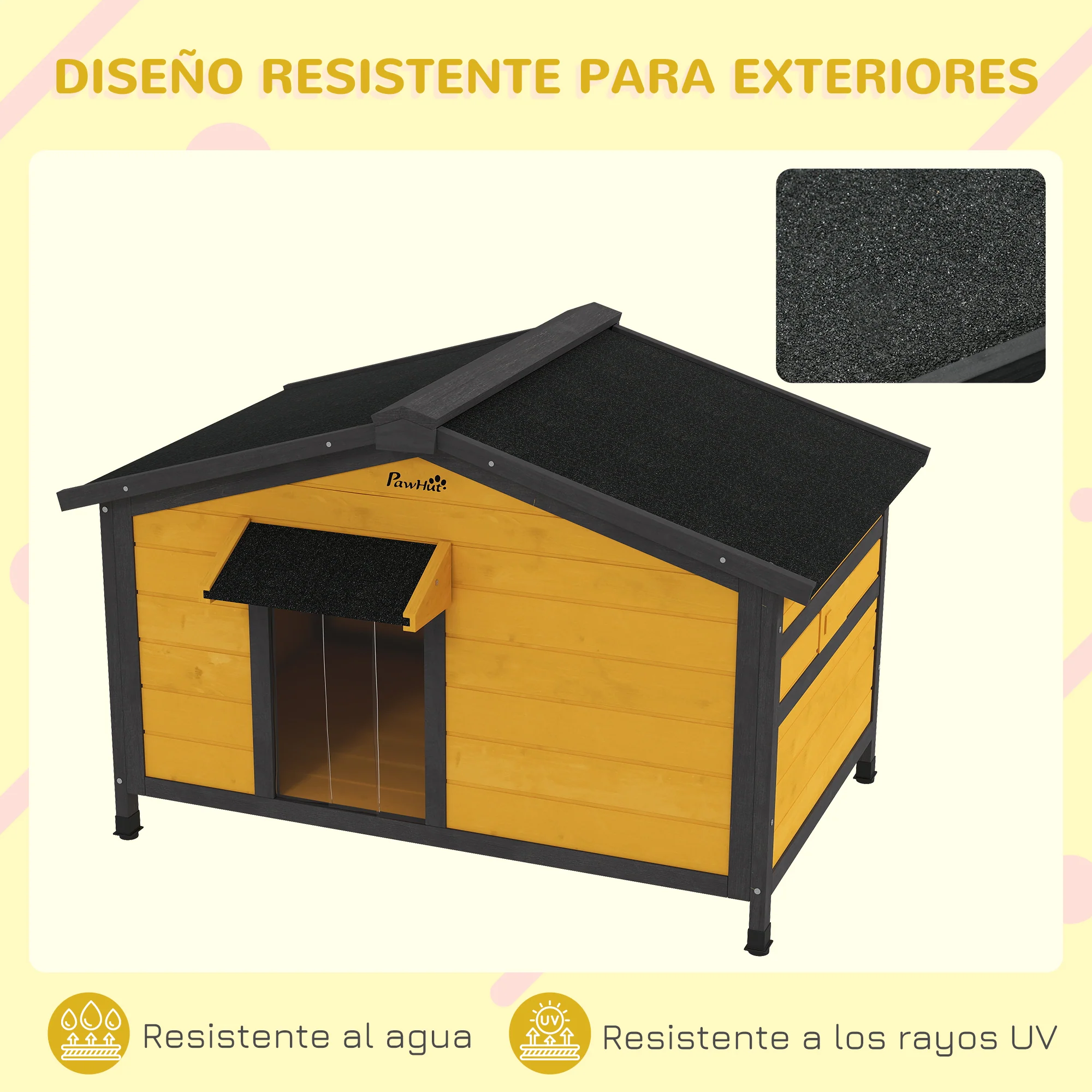 Pawhut Caseta Para Perros Exterior Con Techo Asfáltico 97x72x65cm Madera Natural - Image 6