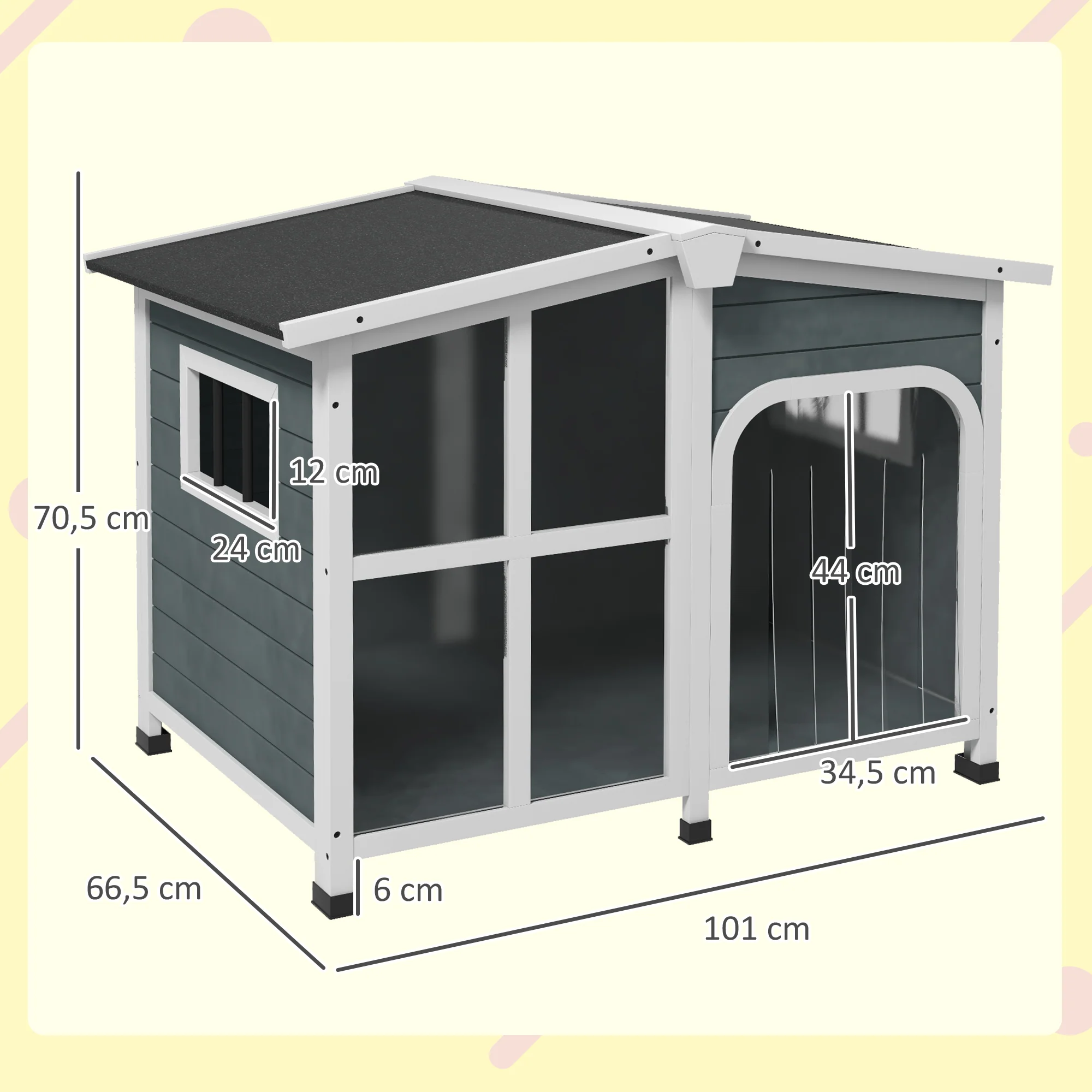 Pawhut Caseta Para Perros Pequeños De Madera 101x66,5x70,5 Cm Gris Oscuro - Image 3