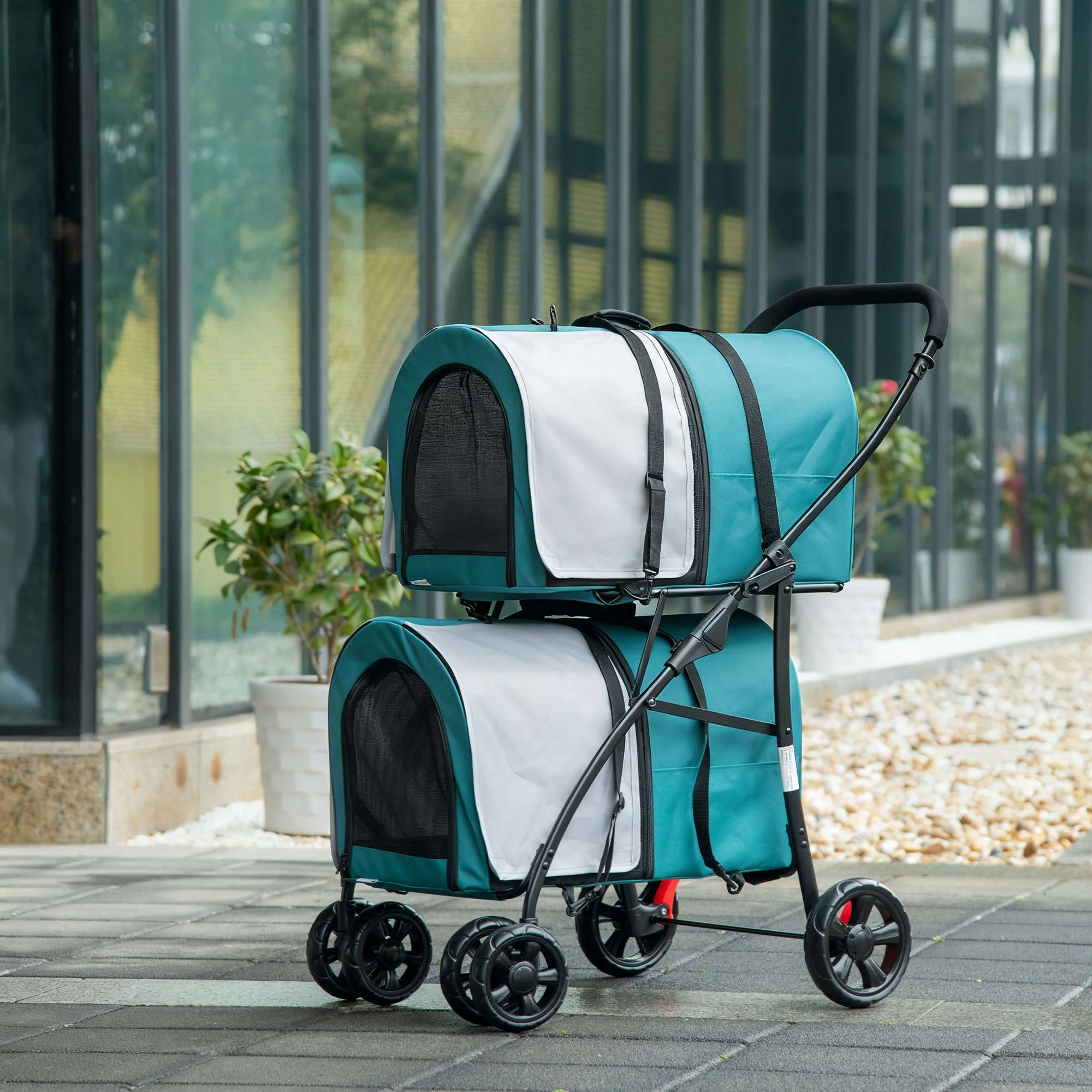 Pawhut Cochecito Doble Para Perros Plegable Con 2 Transportines 66x50x98 Cm - Image 2
