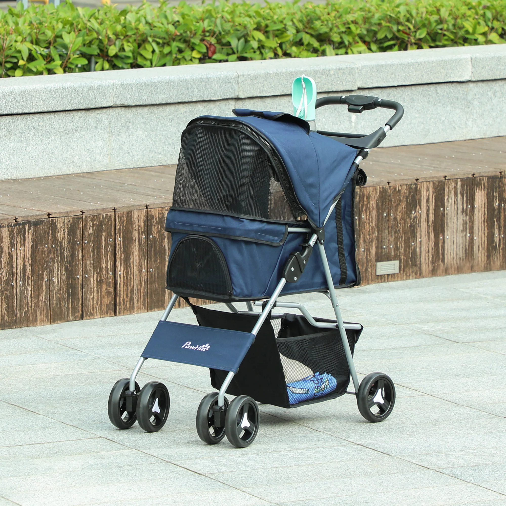 Pawhut Cochecito Mascotas Plegable Toldo Ajustable Tela Oxford 77x45x99,5cm Azul - Image 2