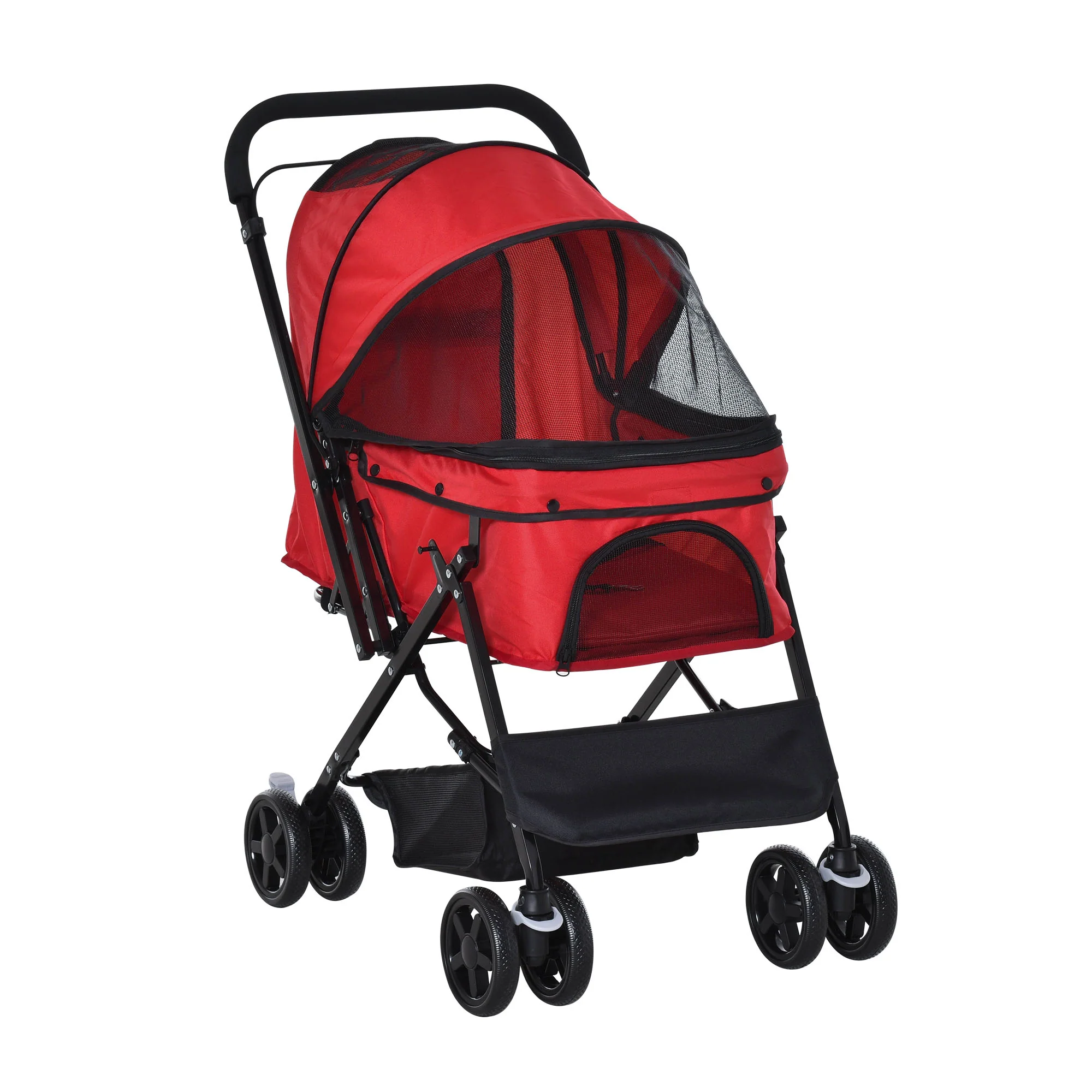 Pawhut Cochecito Para Mascotas Plegable Con Toldo Ajustable 76,5x52x95 Cm Rojo