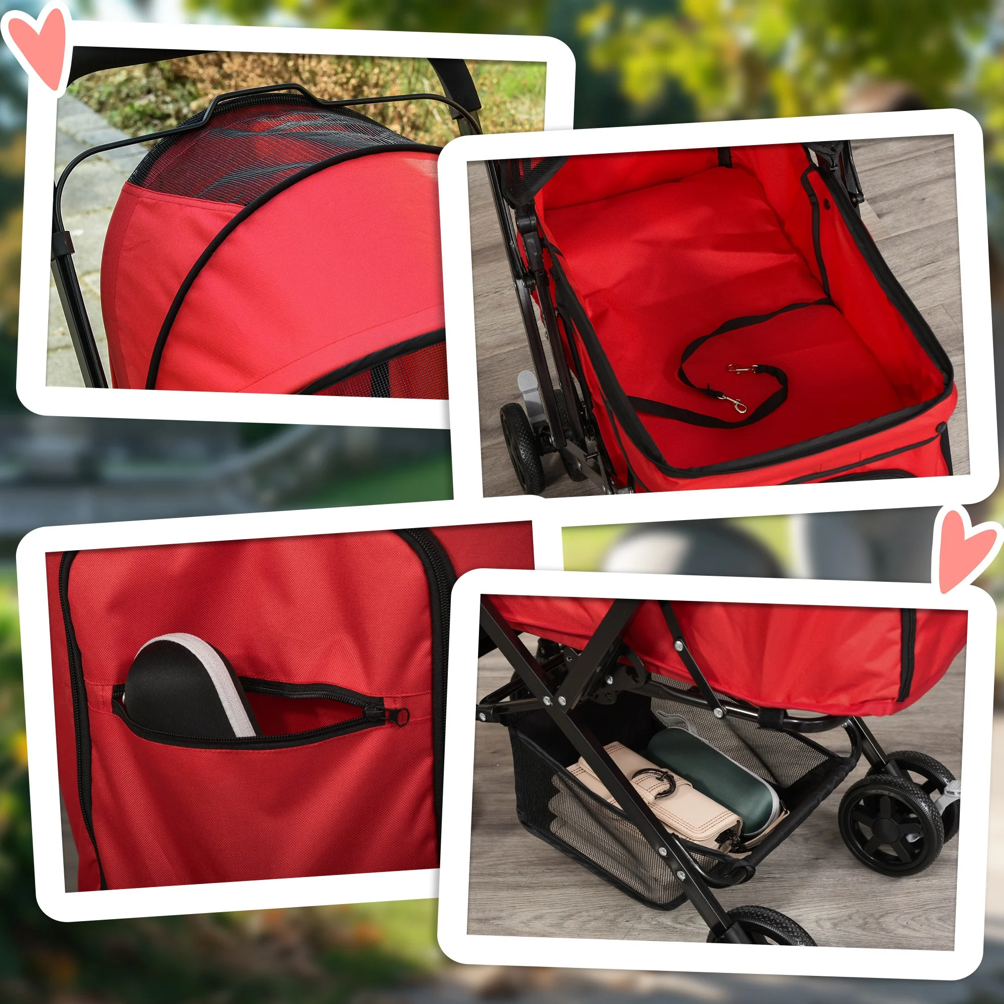 Pawhut Cochecito Para Mascotas Plegable Con Toldo Ajustable 76,5x52x95 Cm Rojo - Image 4