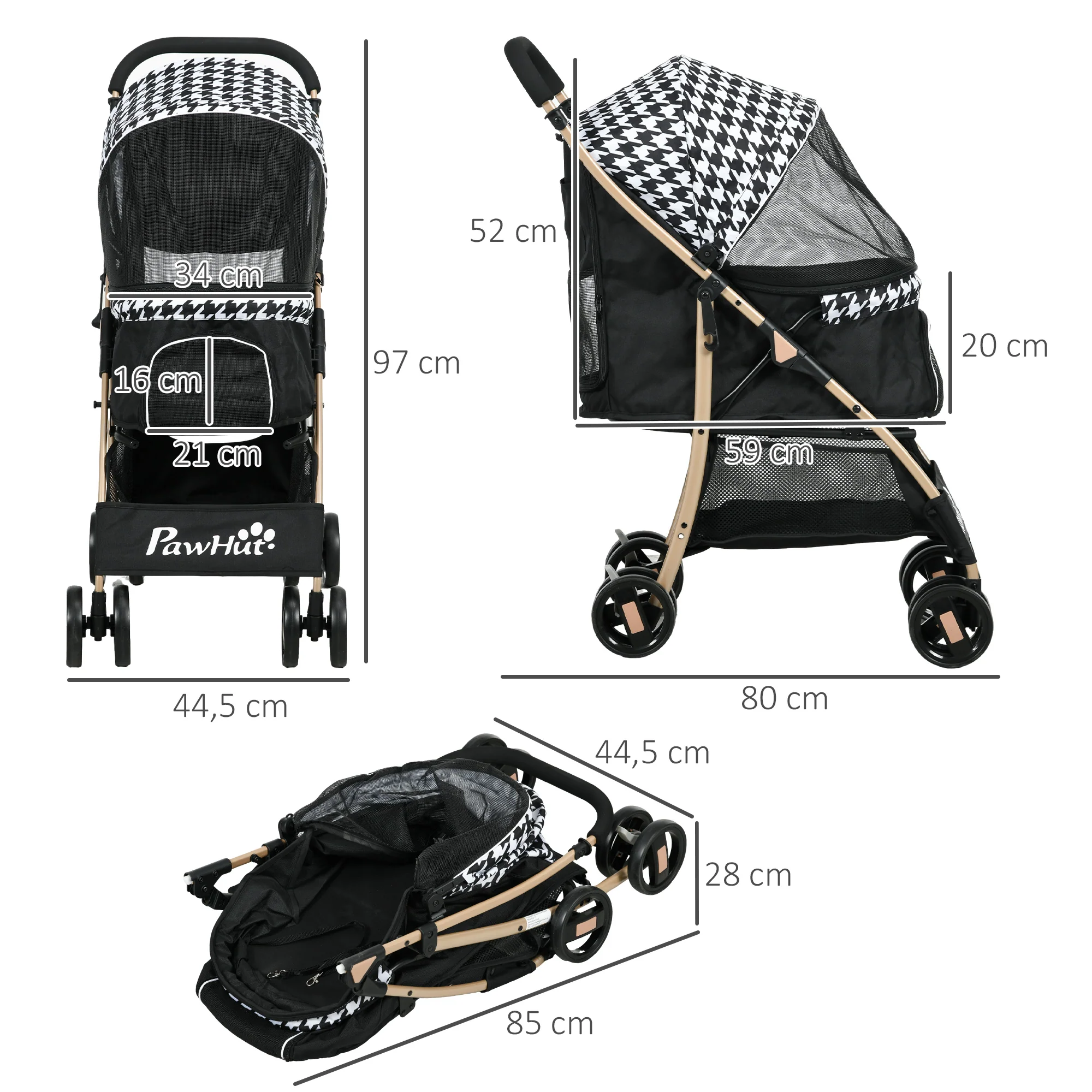 Pawhut Cochecito Para Perros Plegable Con 2 Puertas 80x44,5x97 Cm Negro - Image 3