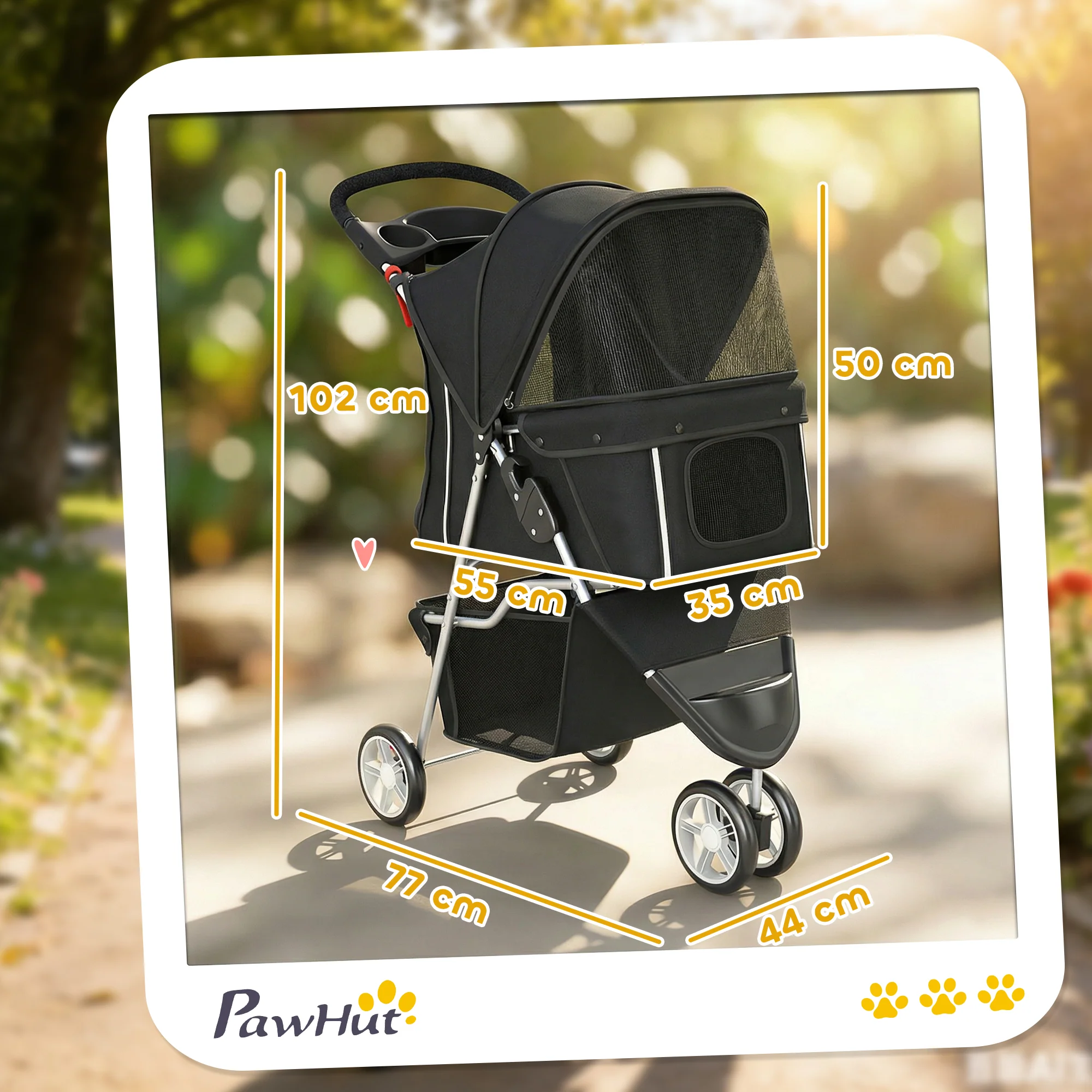 Pawhut Cochecito Para Perros Plegable Con Cesta De Almacenaje 77x44x102 Cm Negro - Image 3