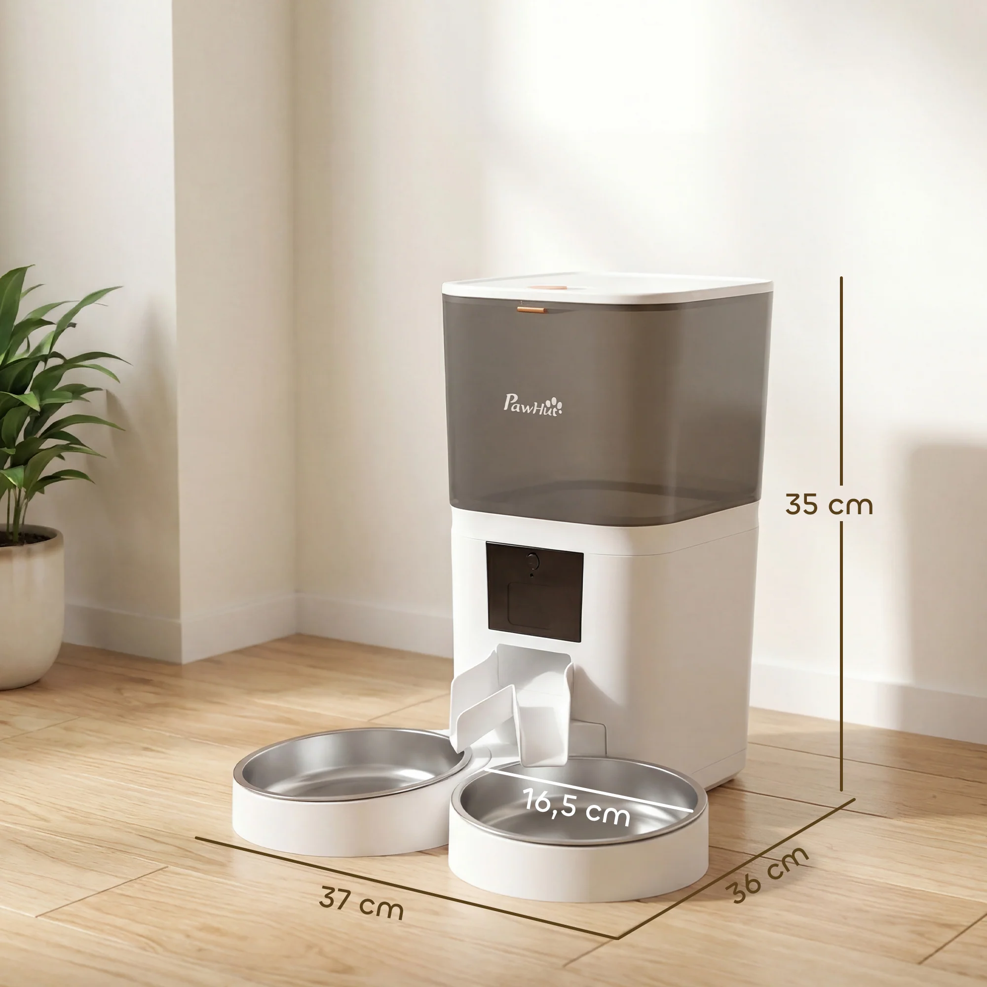 Pawhut Comedero Automático 6l Wifi 2.4g Control App 2 Cuencos Grabadora Voz 10s - Image 3