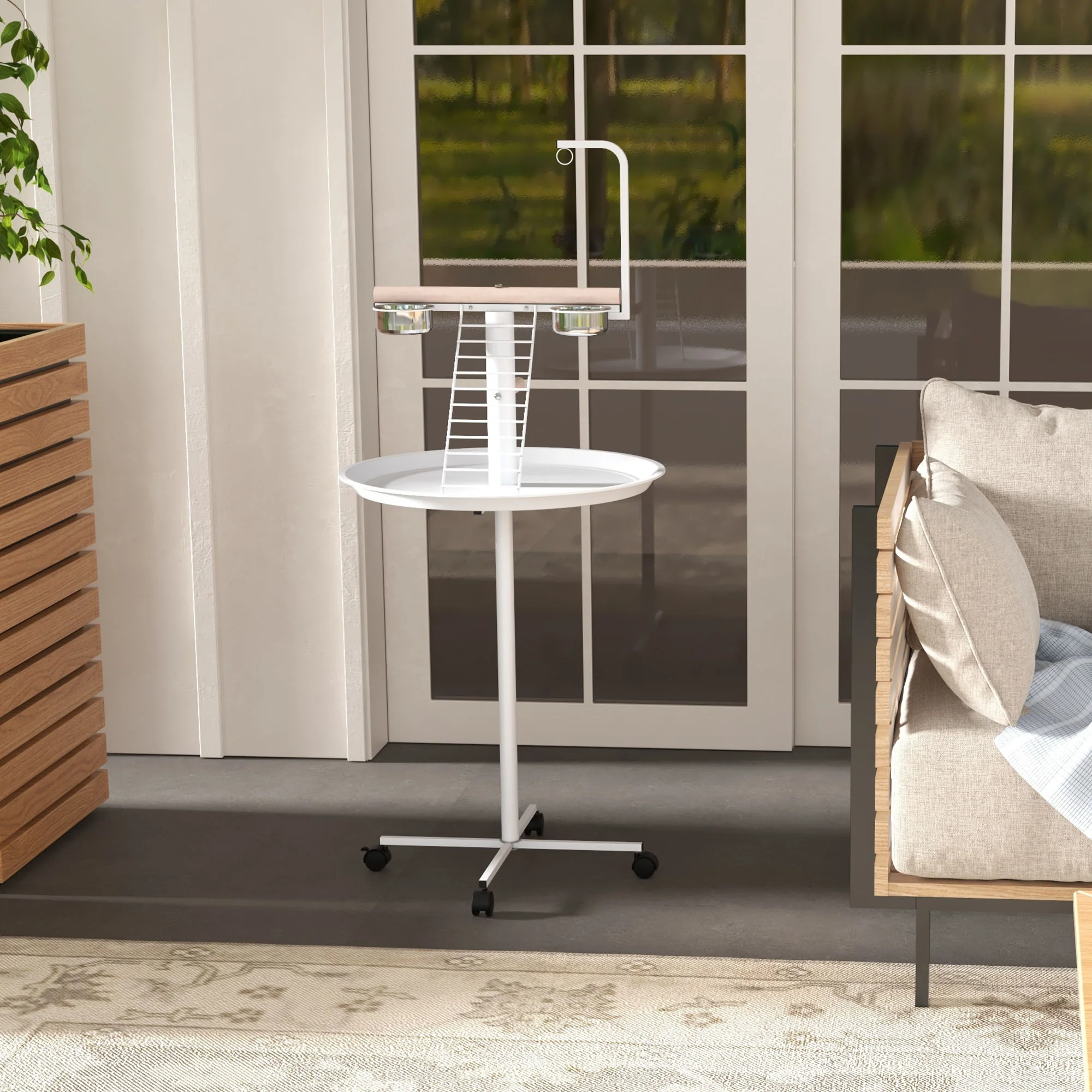 Pawhut Comedero De Pájaros Para Exterior Con Ruedas Ø60x138 Cm Blanco - Image 4
