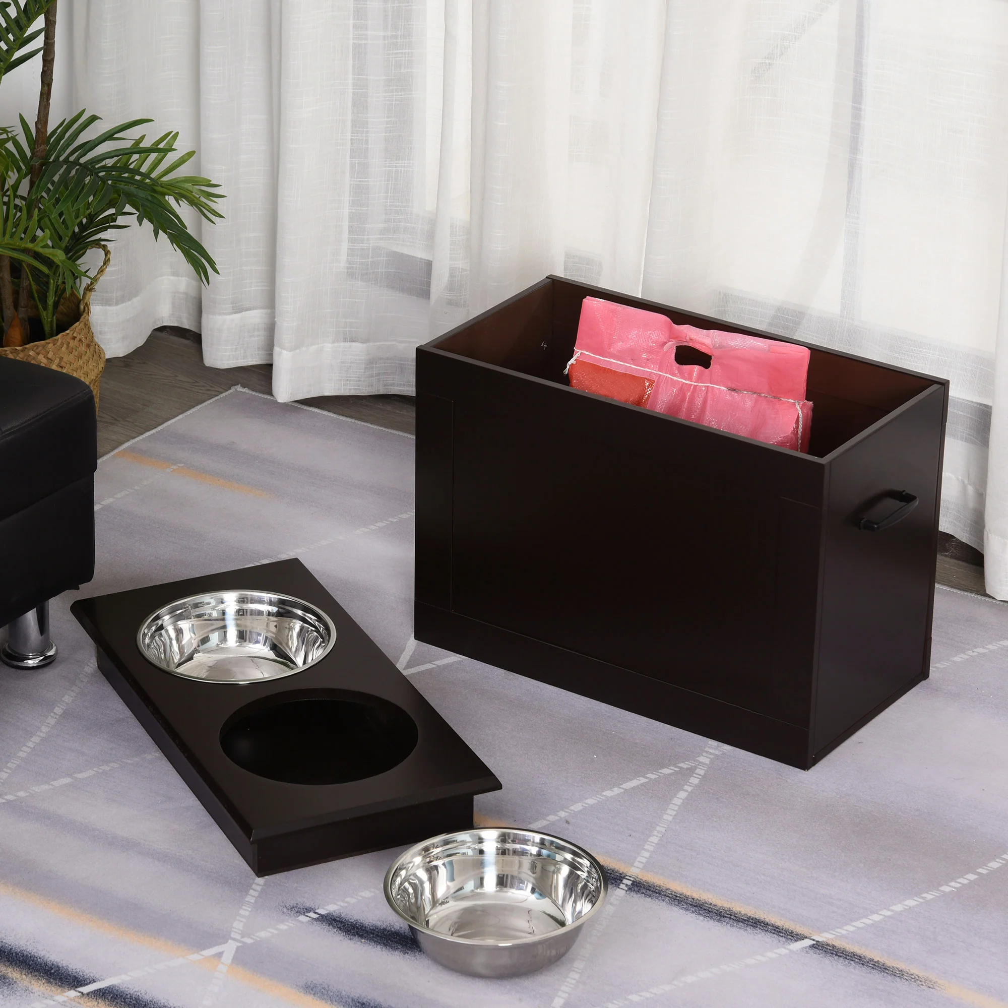 Pawhut Comedero Elevado Para Perros Con 2 Cuencos De Acero Inoxidable Marrón - Image 2