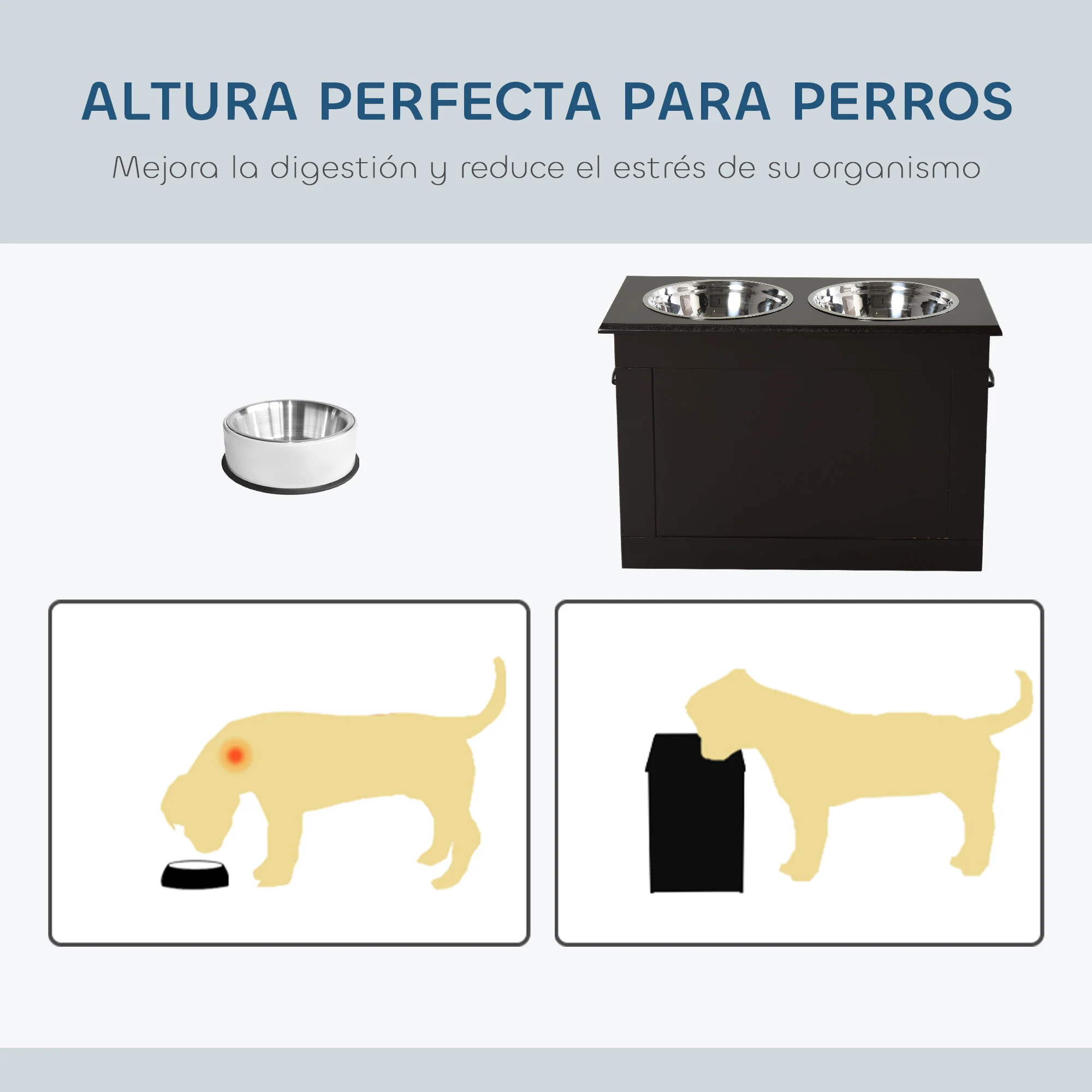 Pawhut Comedero Elevado Para Perros Con 2 Cuencos De Acero Inoxidable Marrón - Image 6