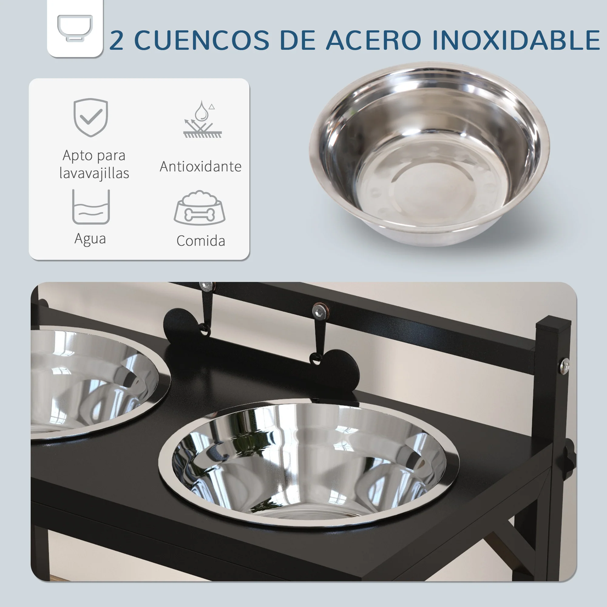 Pawhut Comedero Elevado Para Perros Con 2 Tazones 40,5x22x39 Cm Negro - Image 6