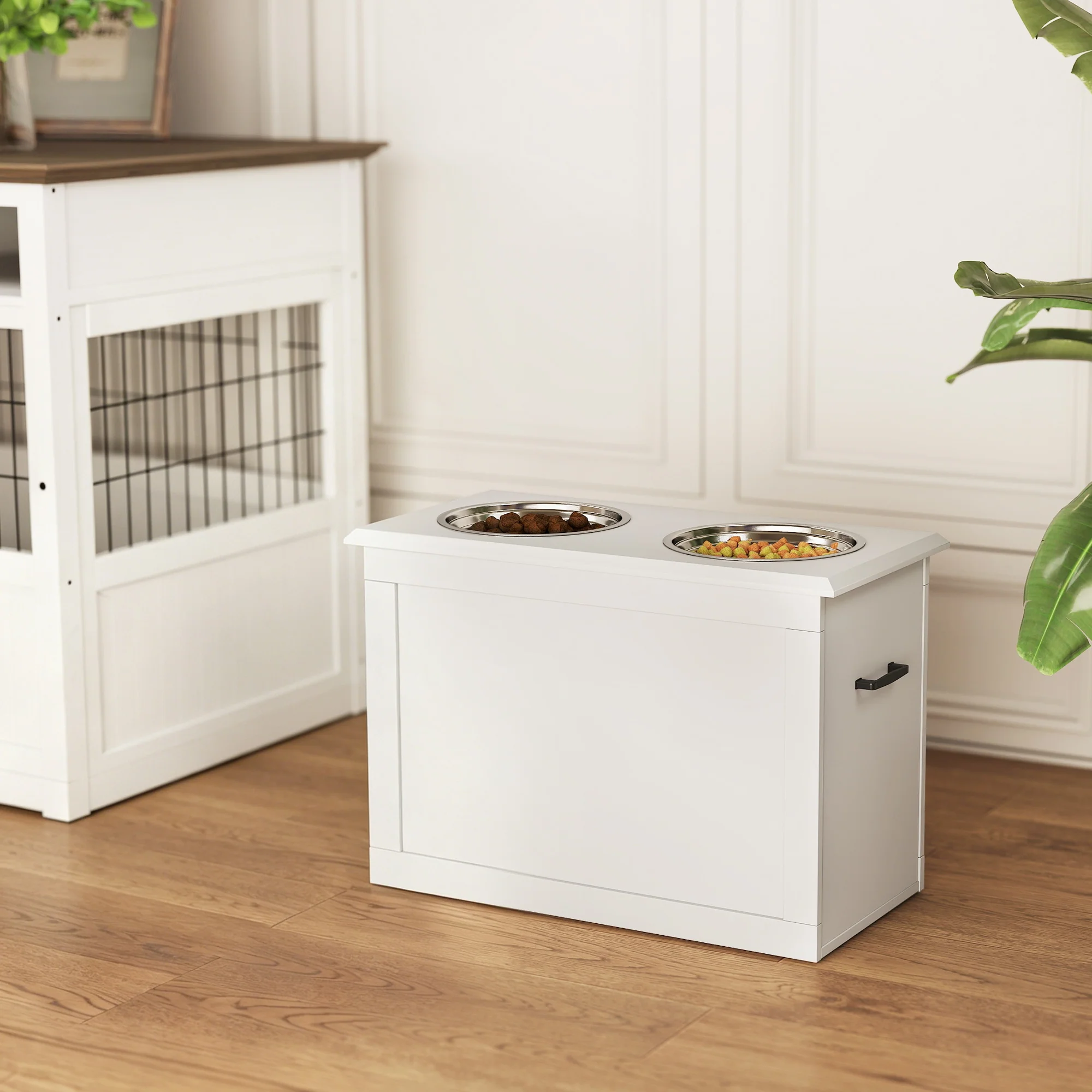 Pawhut Comedero Elevado Para Perros Con 2 Tazones 60x30x41 Cm Blanco - Image 2