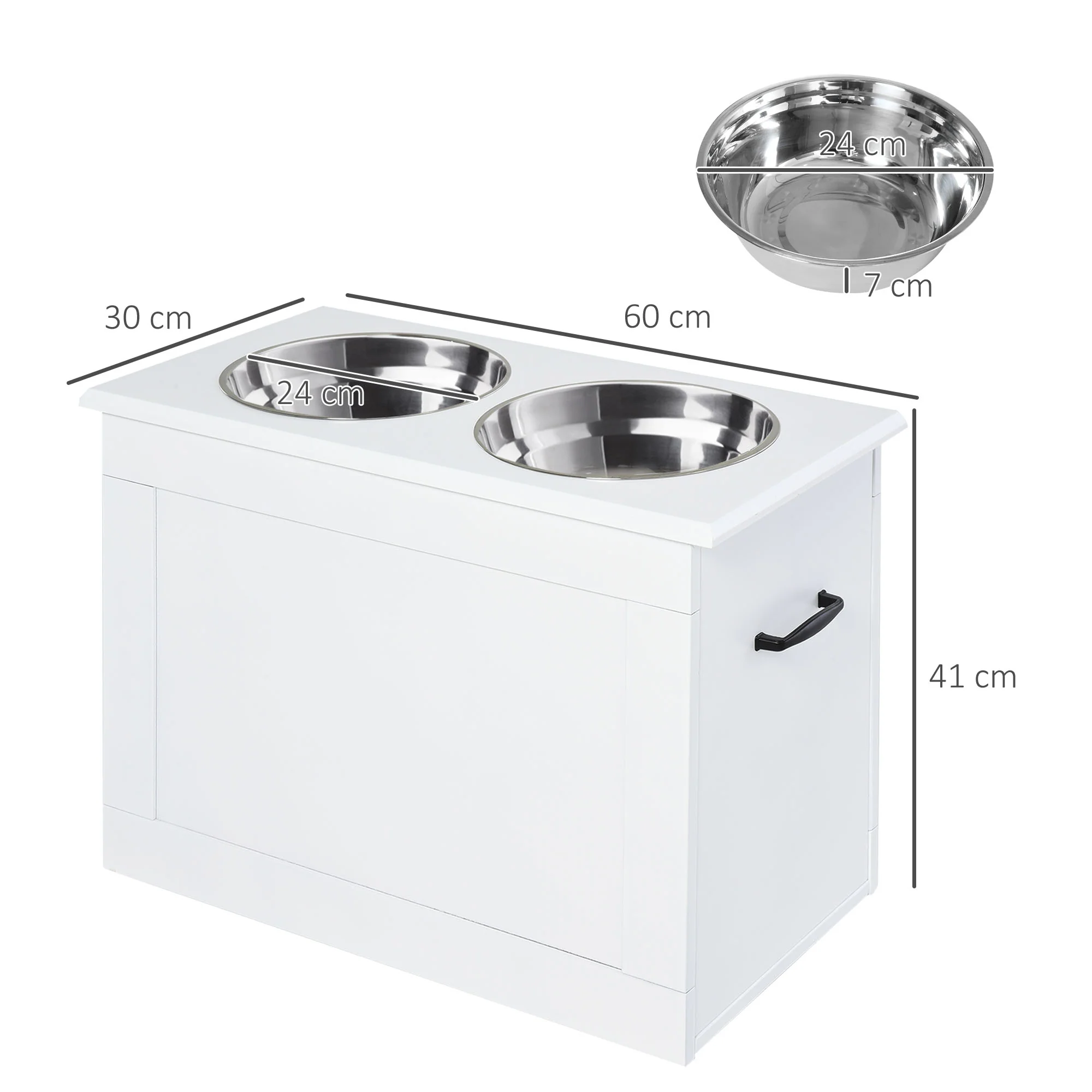 Pawhut Comedero Elevado Para Perros Con 2 Tazones 60x30x41 Cm Blanco - Image 3