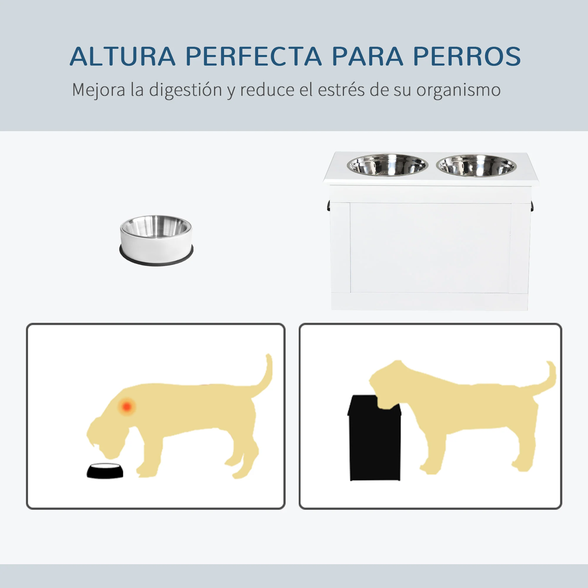 Pawhut Comedero Elevado Para Perros Con 2 Tazones 60x30x41 Cm Blanco - Image 6