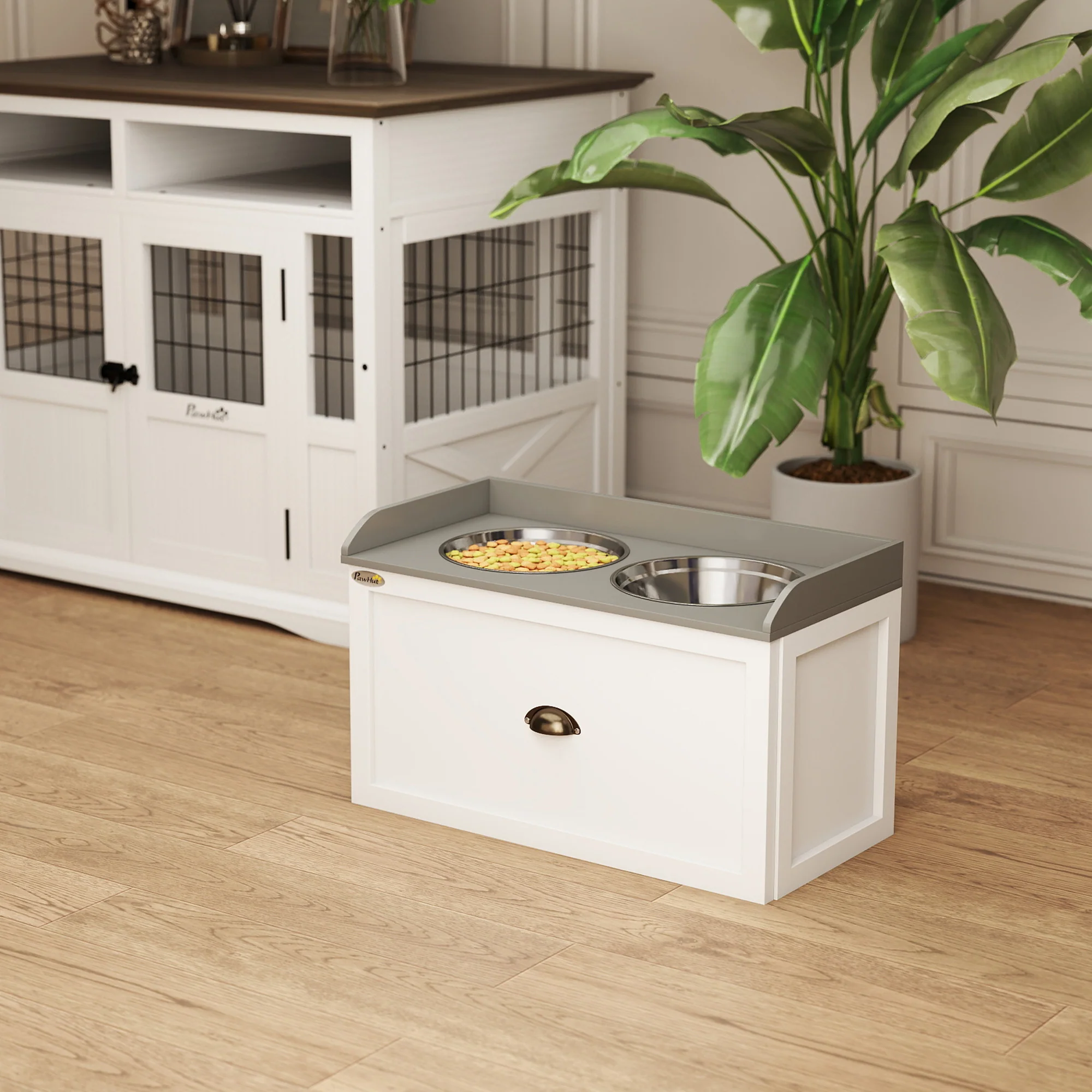 Pawhut Comedero Elevado Para Perros Grandes Con 2 Tazones 60x30x36 Cm Blanco - Image 2