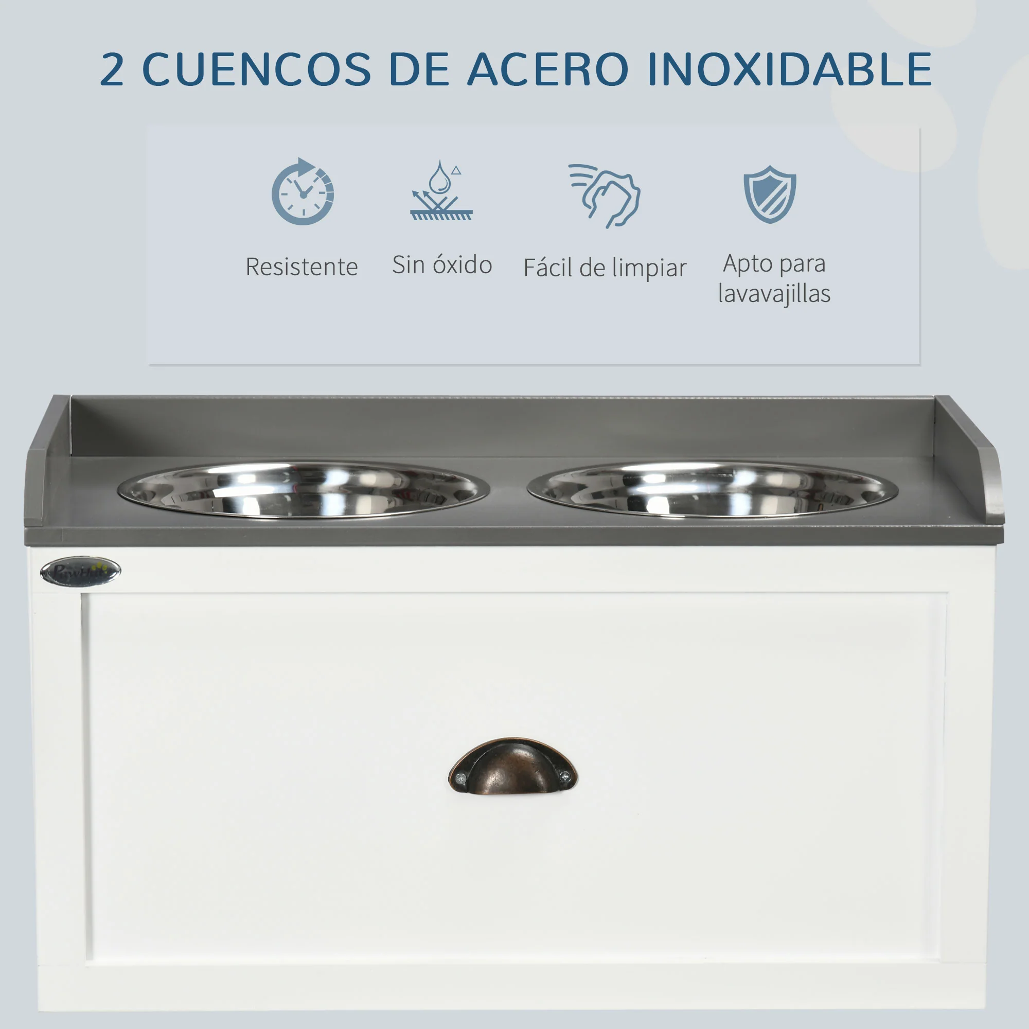Pawhut Comedero Elevado Para Perros Grandes Con 2 Tazones 60x30x36 Cm Blanco - Image 6