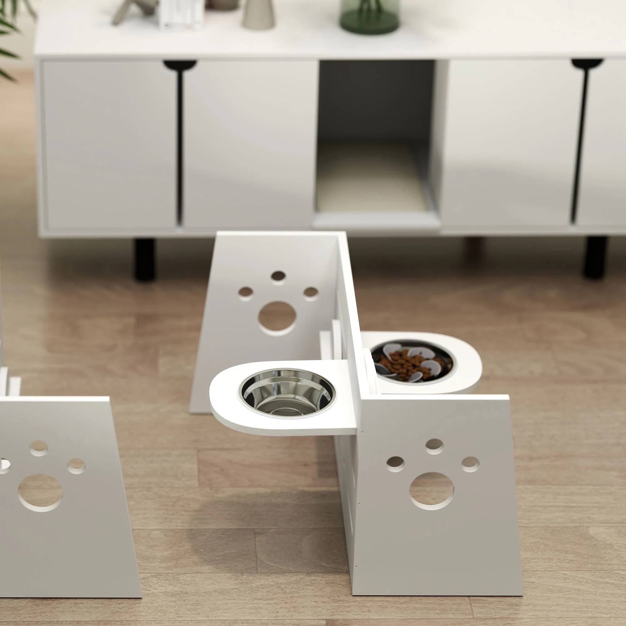 Pawhut Comedero Perros Elevado De 3 Alturas Ajustables Cuencos 2x1 L Blanco - Image 2